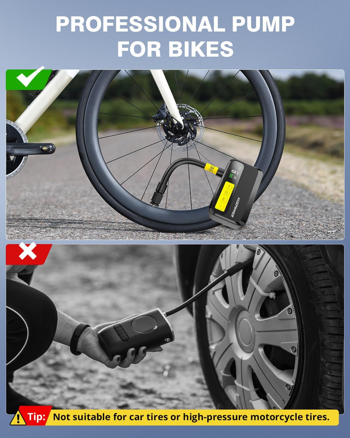 1500mAh Bike Pump 120PSI Fast Inflation Electric Bike Tire Pump with Brushless Motor Mini, 4 Preset Modes for All Bikes