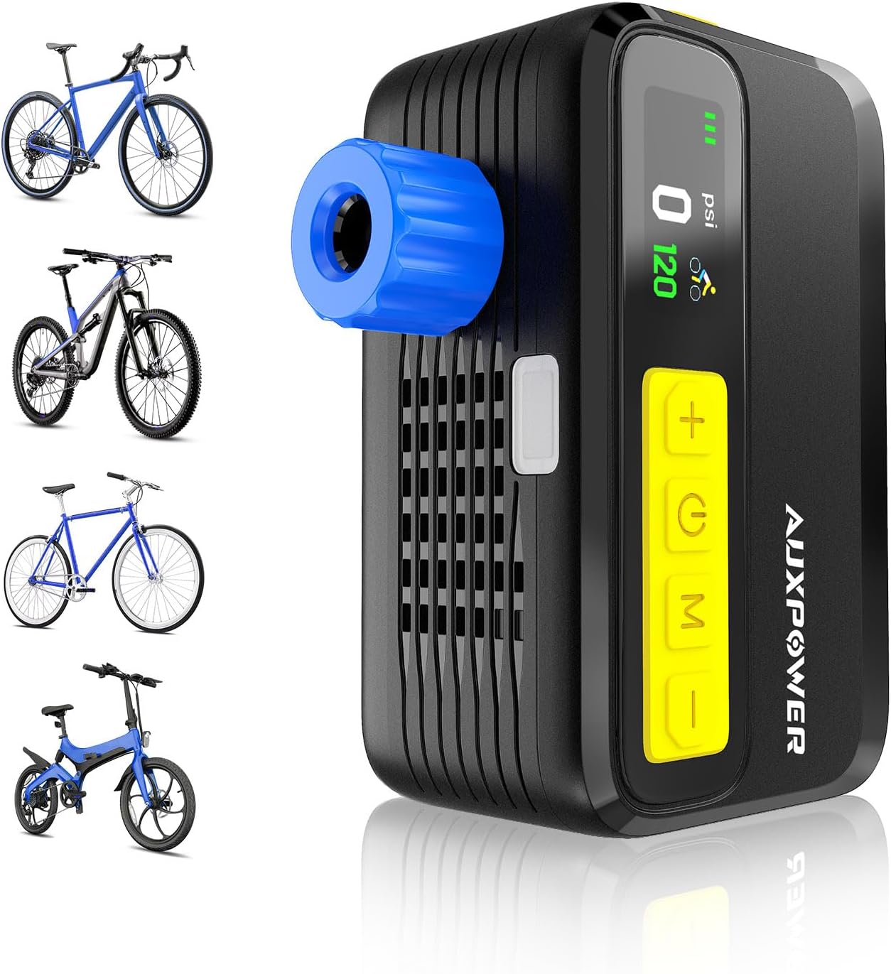 1500mAh Bike Pump 120PSI Fast Inflation Electric Bike Tire Pump with Brushless Motor Mini, 4 Preset Modes for All Bikes
