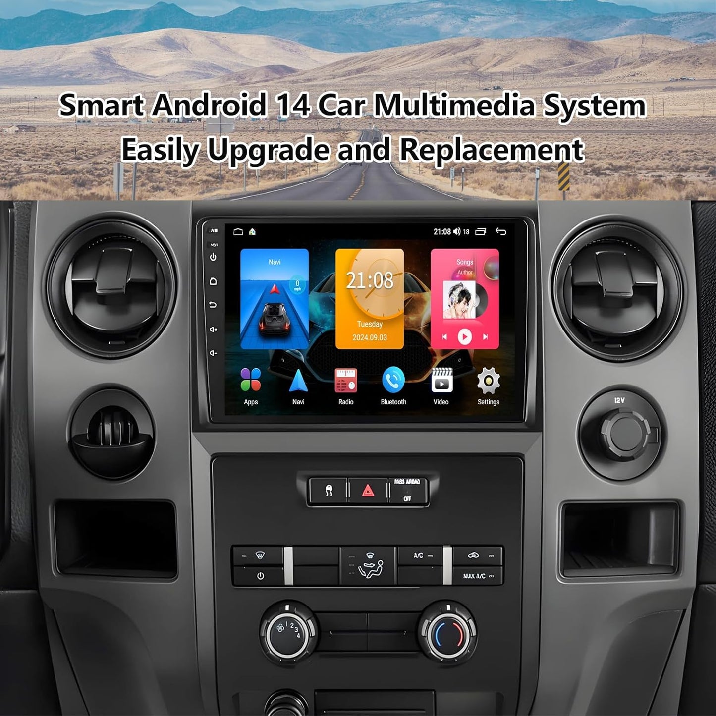 Car Radio for Ford F150 2009-2012: Head Unit with Wireless CarPlay Android, 9 inch Touchscreen Stereo