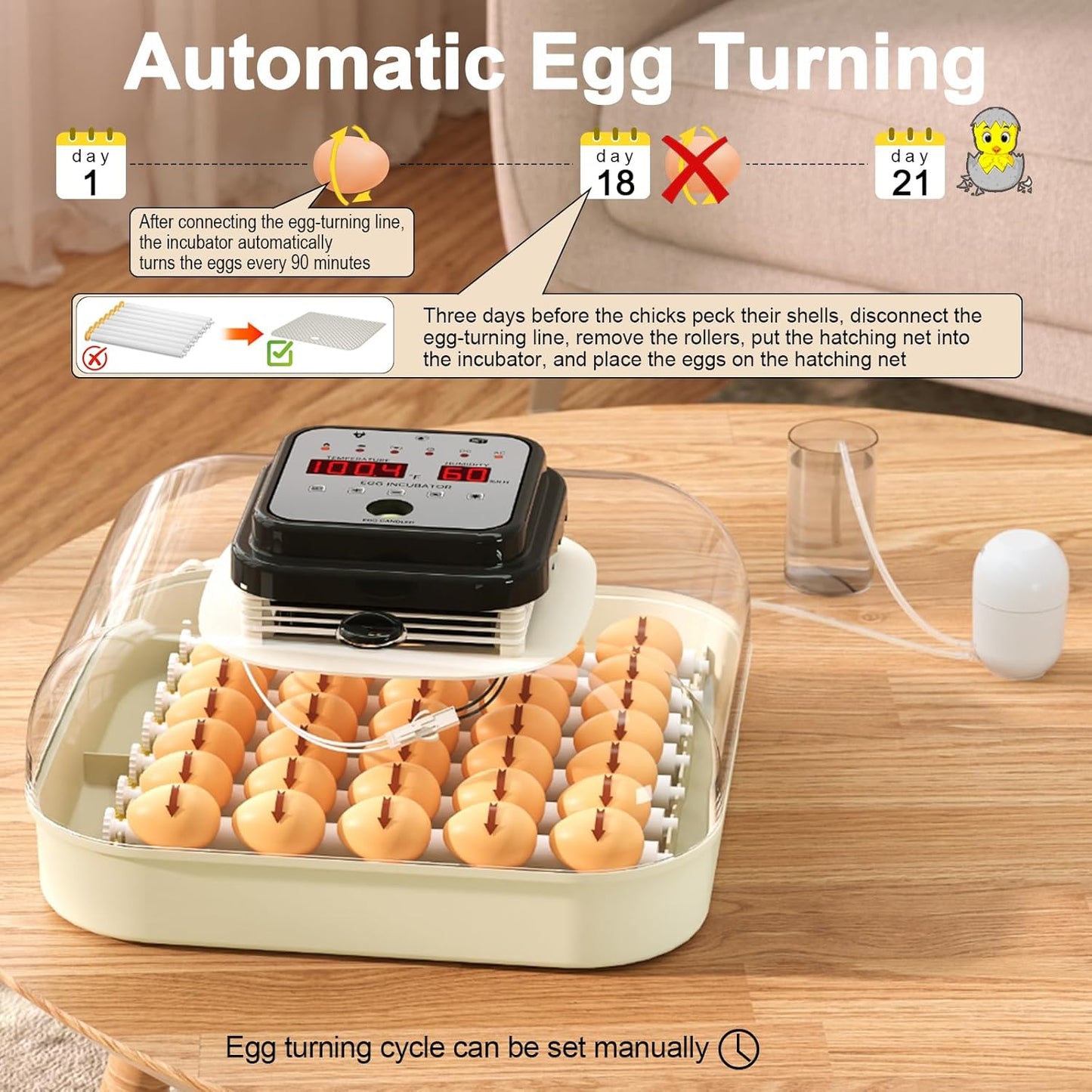 Incubators for Hatching Eggs, 35 Eggs Incubator with Auto Egg Turning and Humidity Control, with Egg Candler