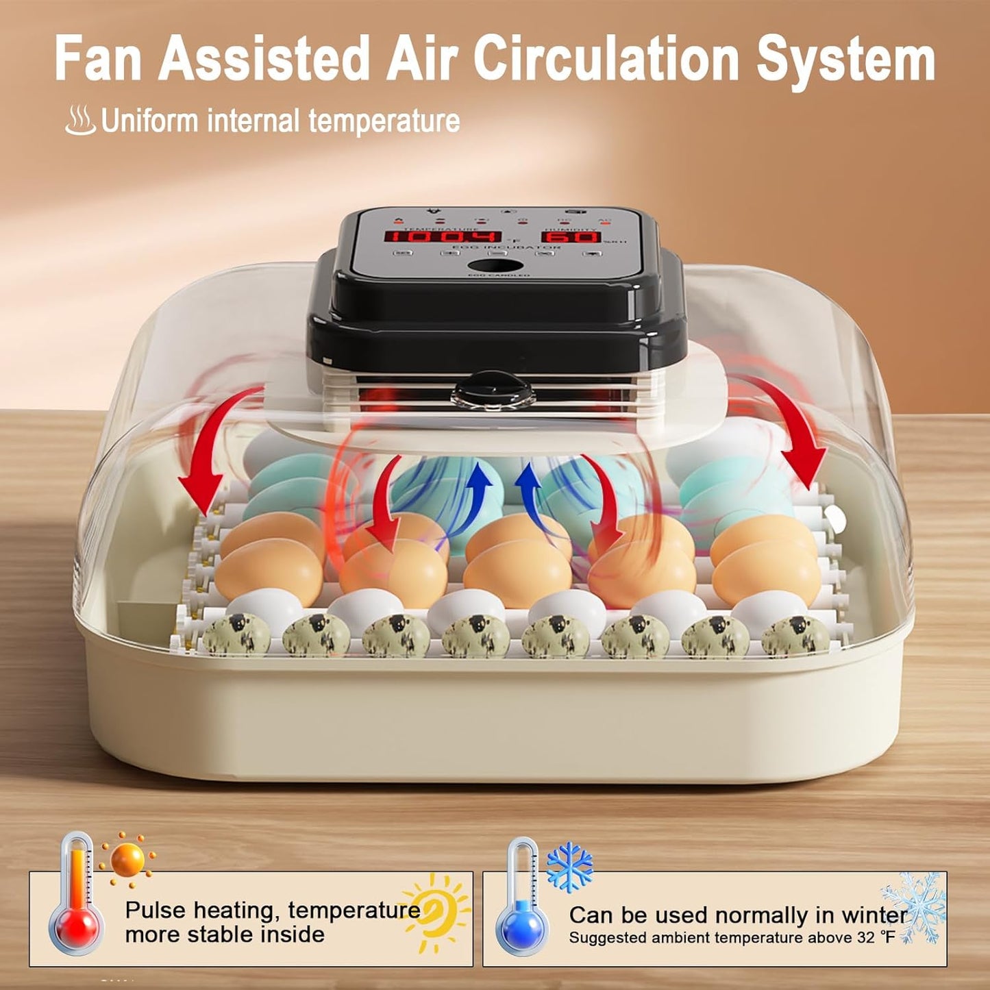 Incubators for Hatching Eggs, 35 Eggs Incubator with Auto Egg Turning and Humidity Control, with Egg Candler