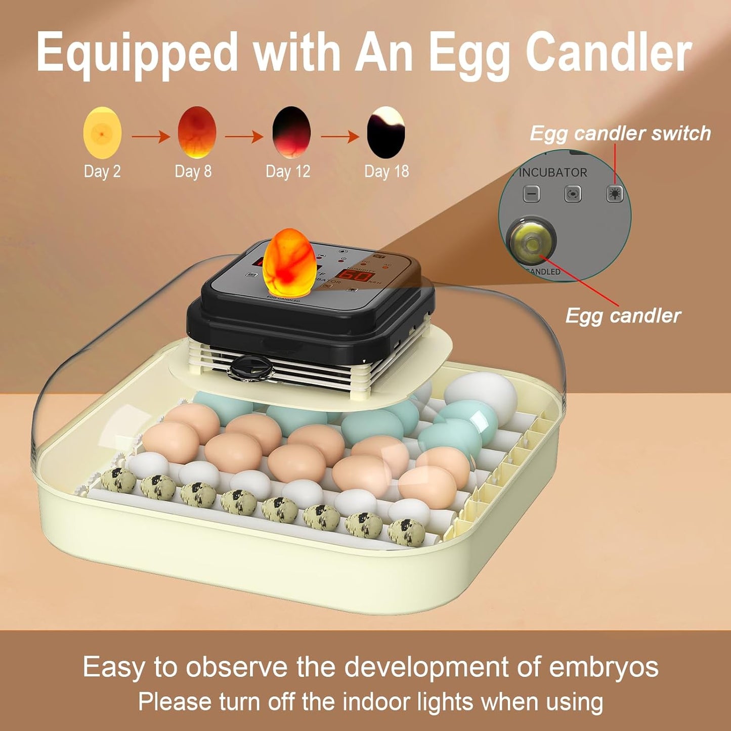 Incubators for Hatching Eggs, 35 Eggs Incubator with Auto Egg Turning and Humidity Control, with Egg Candler