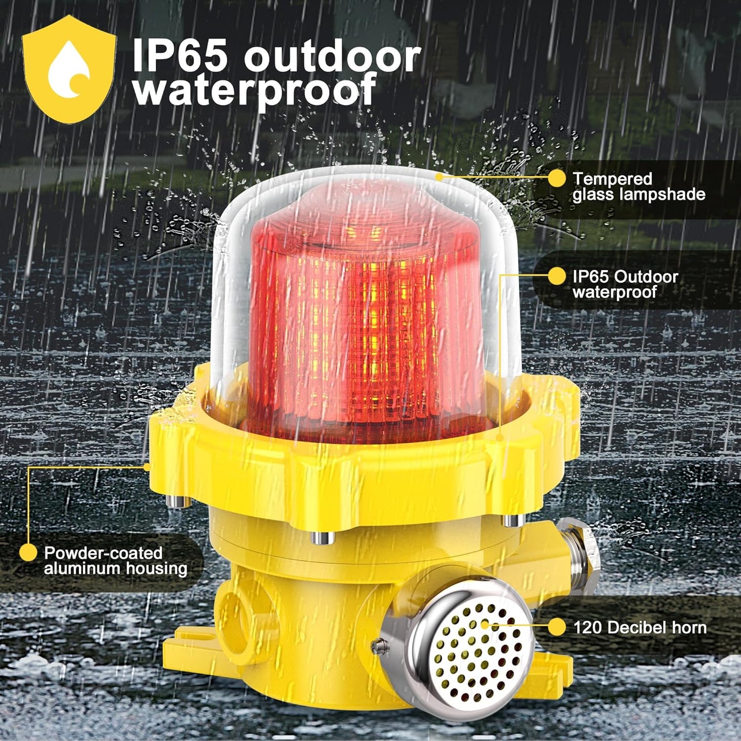 Industrial Outdoor Waterproof Rotating Light with 120dB Alarm Siren for Gas Station and Warehouse Safety