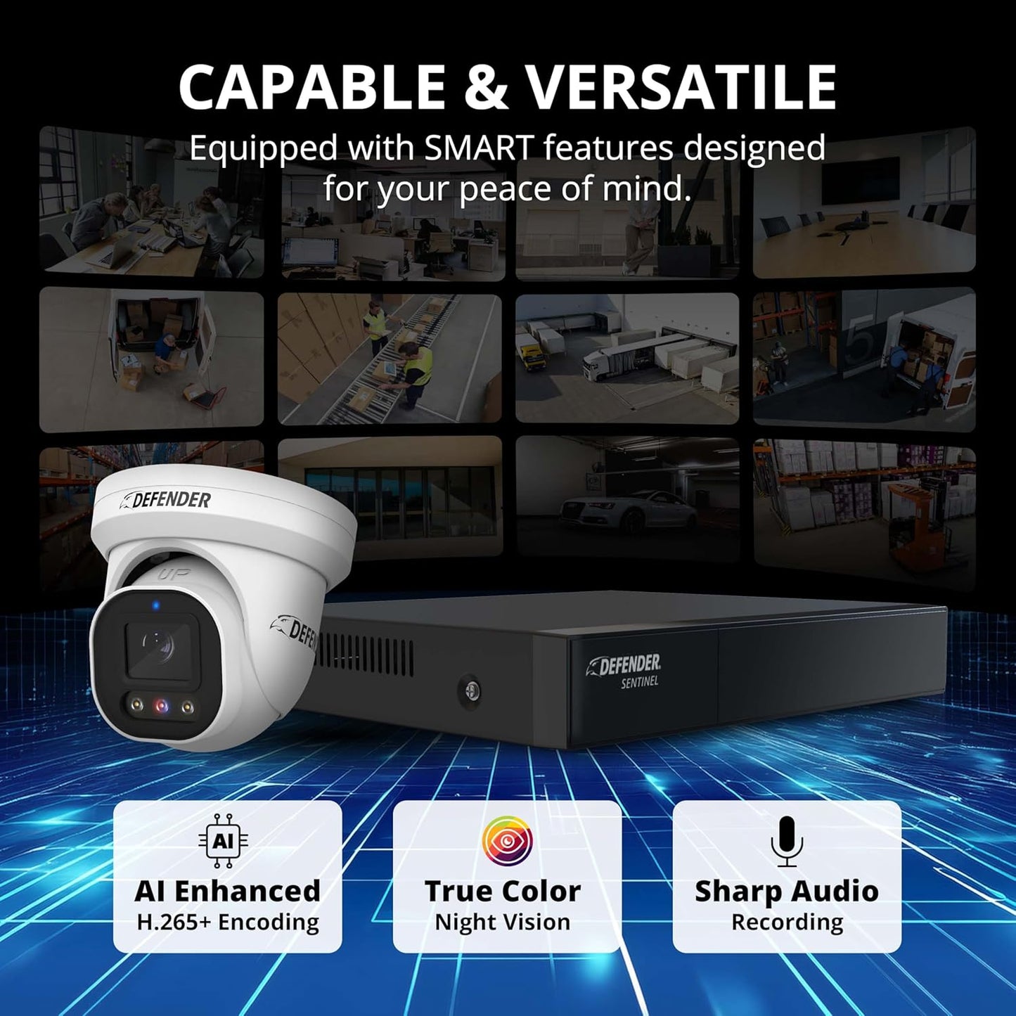 AI Powered Sentinel Pro Turret 8CH NVR PoE Security Camera System, 4pc Metal Turret Cameras, 109° Wide Angle