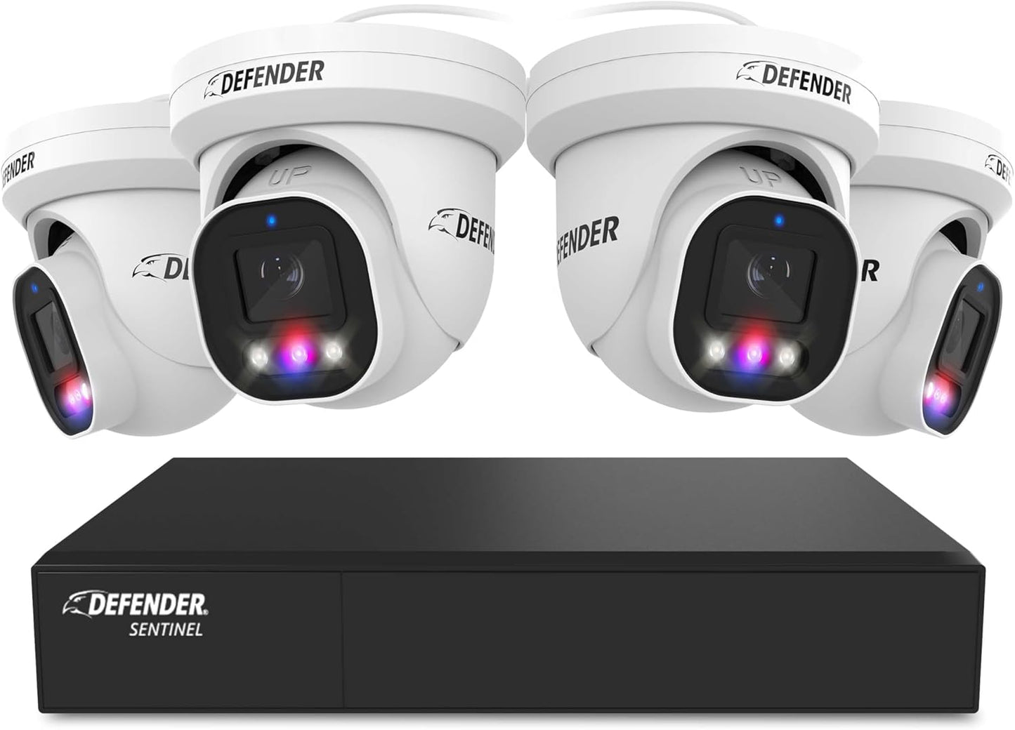 AI Powered Sentinel Pro Turret 8CH NVR PoE Security Camera System, 4pc Metal Turret Cameras, 109° Wide Angle