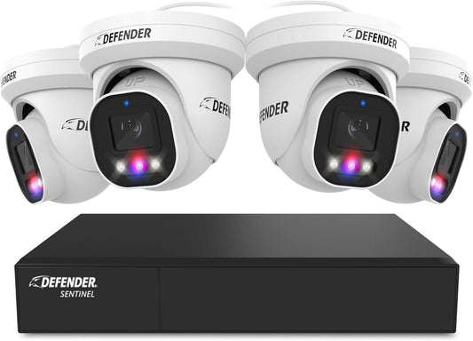 AI Powered Sentinel Pro Turret 8CH NVR PoE Security Camera System, 4pc Metal Turret Cameras, 109° Wide Angle