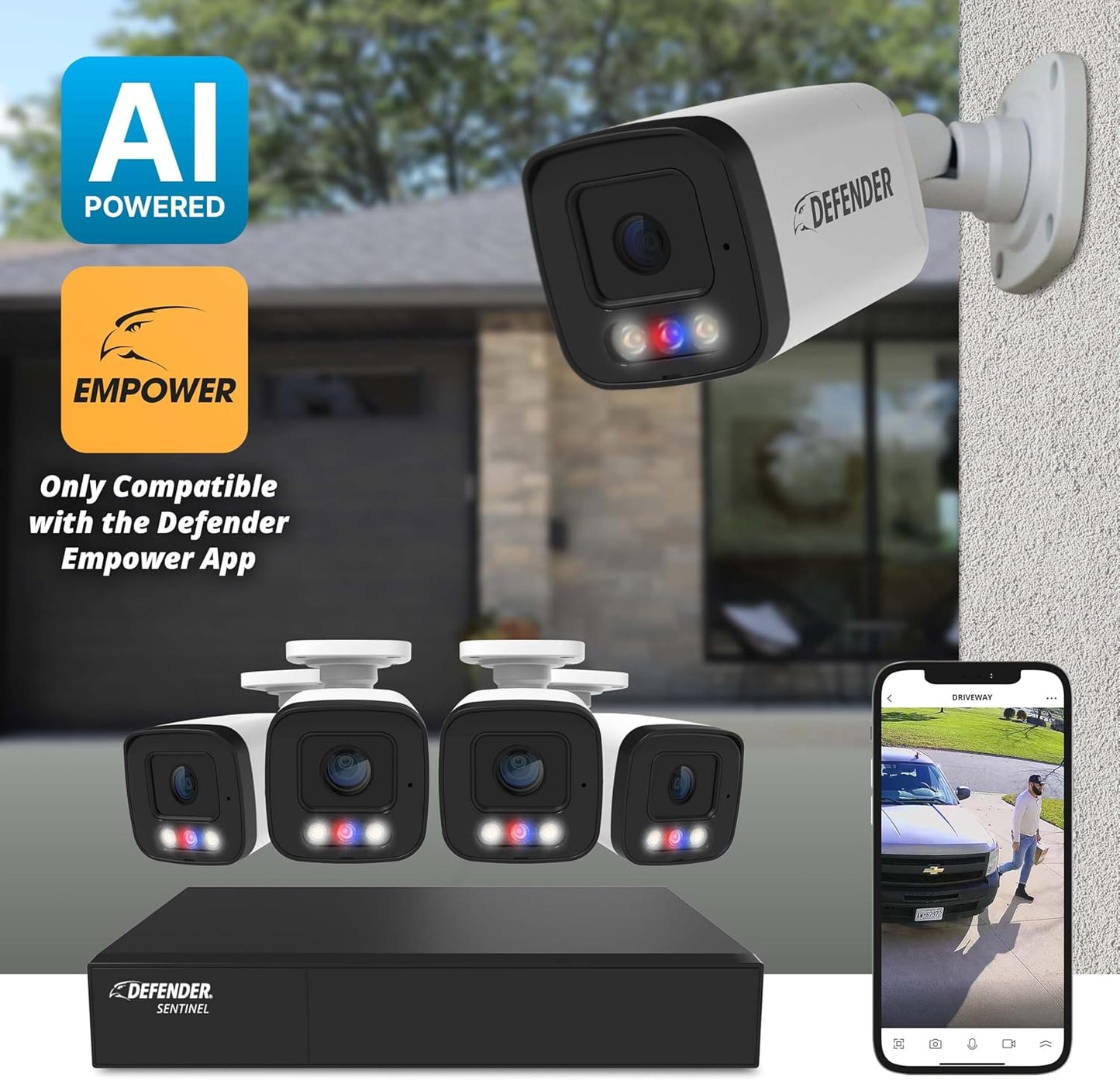 AI Powered Sentinel Pro Turret 8CH NVR PoE Security Camera System, 4pc Metal Turret Cameras, 109° Wide Angle