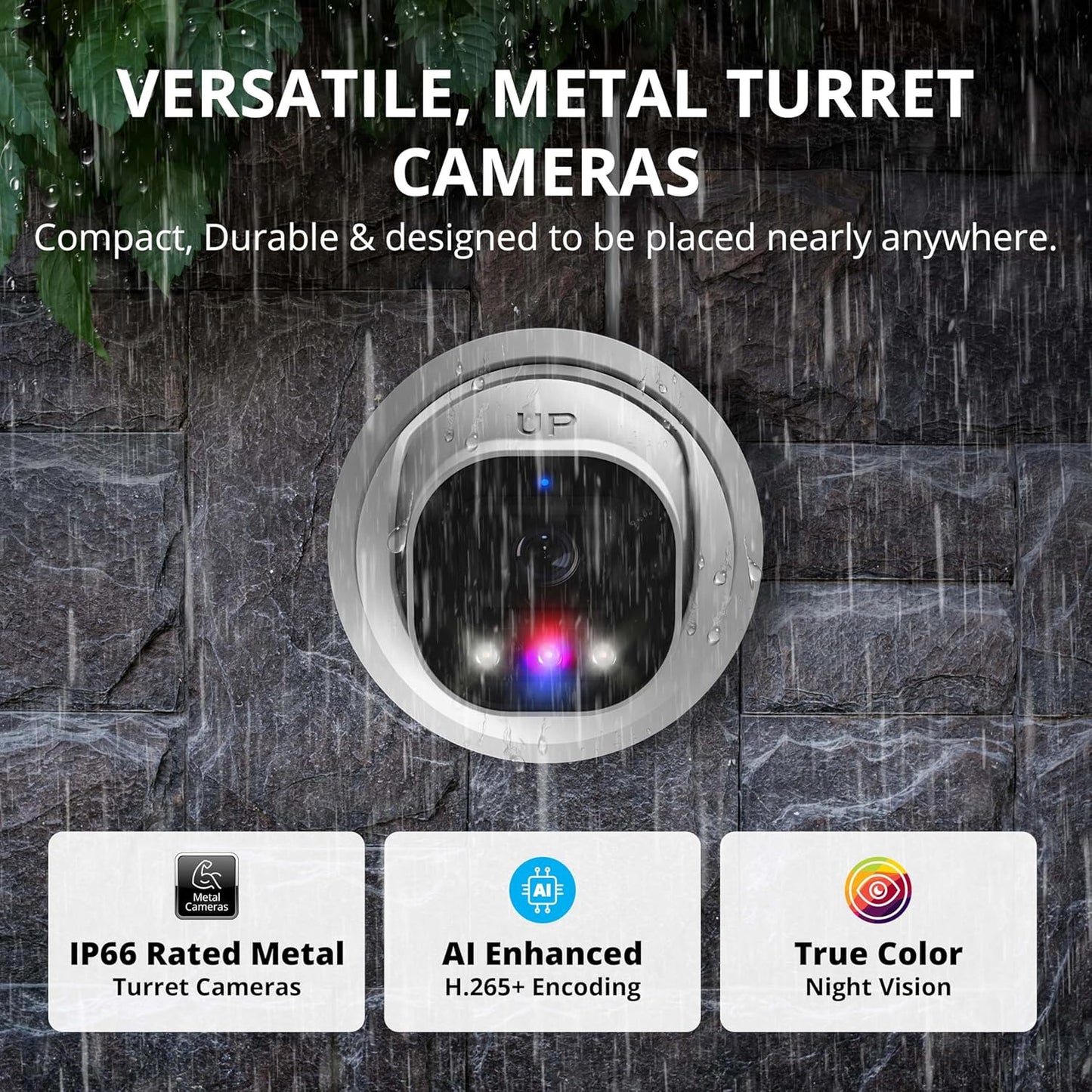 AI Powered Sentinel Pro Turret 8CH NVR PoE Security Camera System, 4pc Metal Turret Cameras, 109° Wide Angle