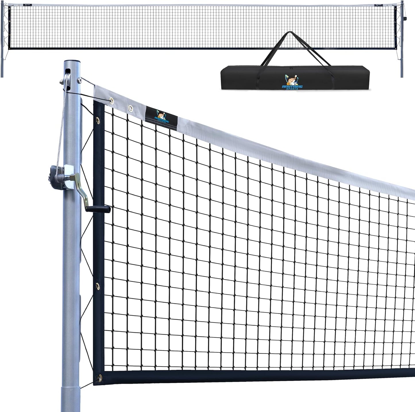 In-Ground Pickleball Net System, Heavy-Duty Fixed Net with Hand Crank Tension, Pulley Alignment, (36” Ends, 34”Center)