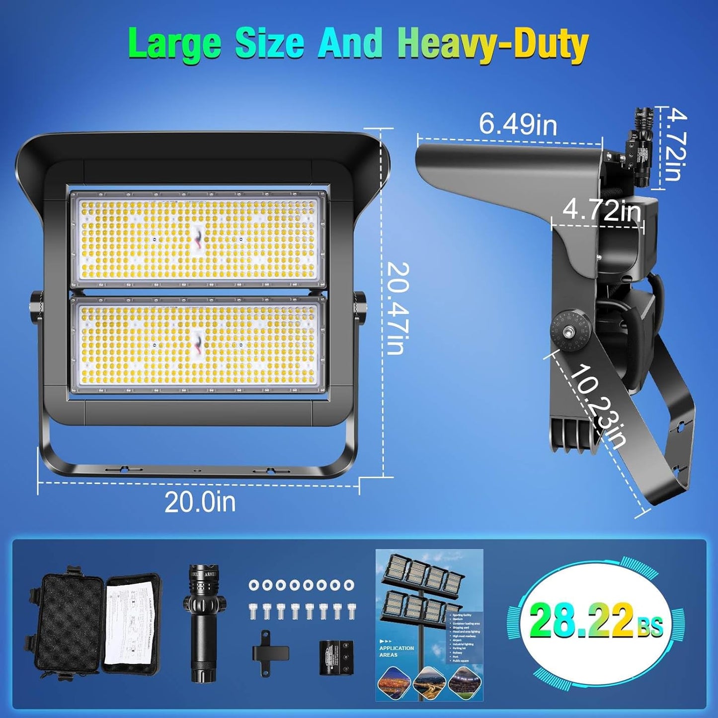 500W Dimmable Led Hight Mast Light, 75000LM Outdoor Stadium Floodlights Adjustable IP66 5000K 100-277V