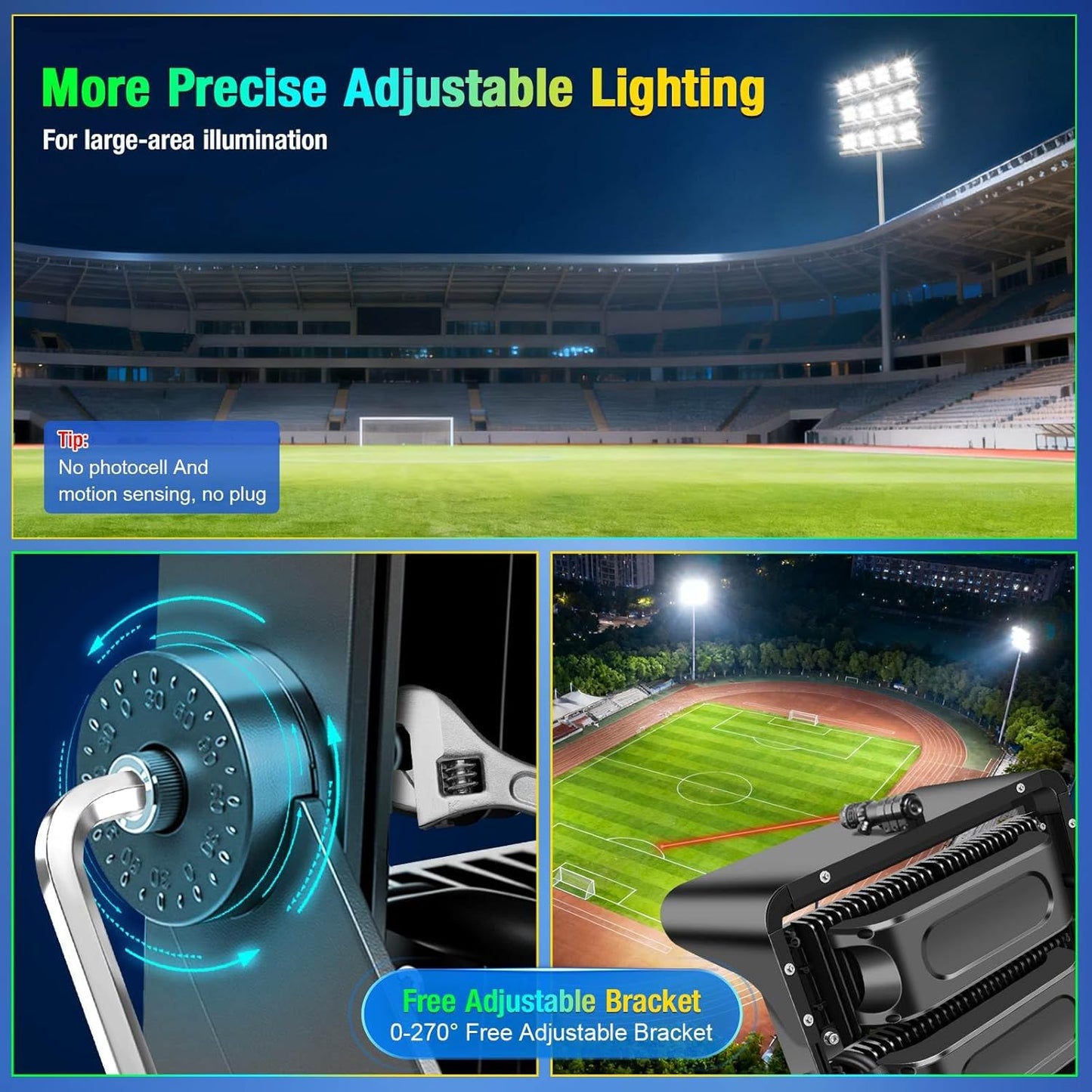 500W Dimmable Led Hight Mast Light, 75000LM Outdoor Stadium Floodlights Adjustable IP66 5000K 100-277V