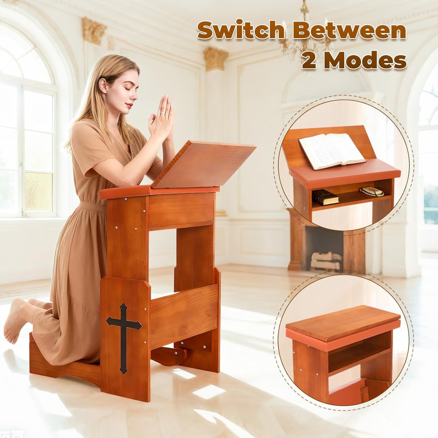 Adjustable Height & Foldable Kneeling Bench with Thick Padding, Portable Catholic Kneeler and Prayer Stool