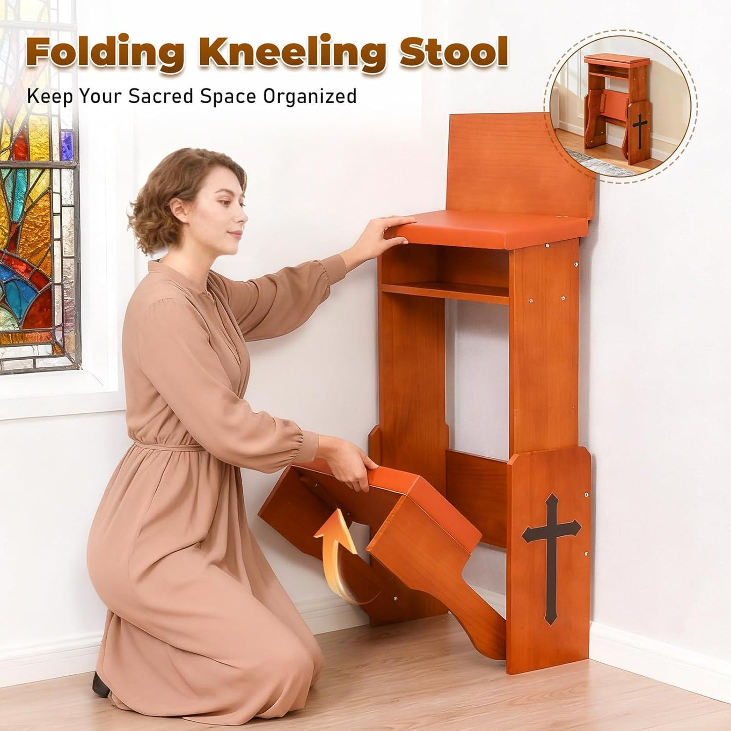 Adjustable Height & Foldable Kneeling Bench with Thick Padding, Portable Catholic Kneeler and Prayer Stool