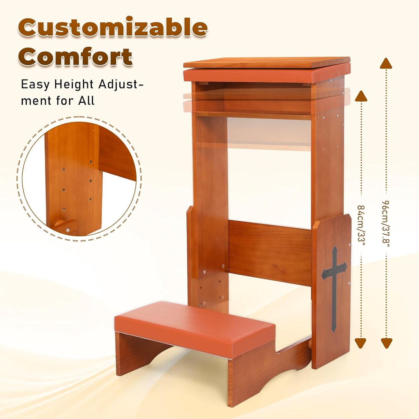 Adjustable Height & Foldable Kneeling Bench with Thick Padding, Portable Catholic Kneeler and Prayer Stool
