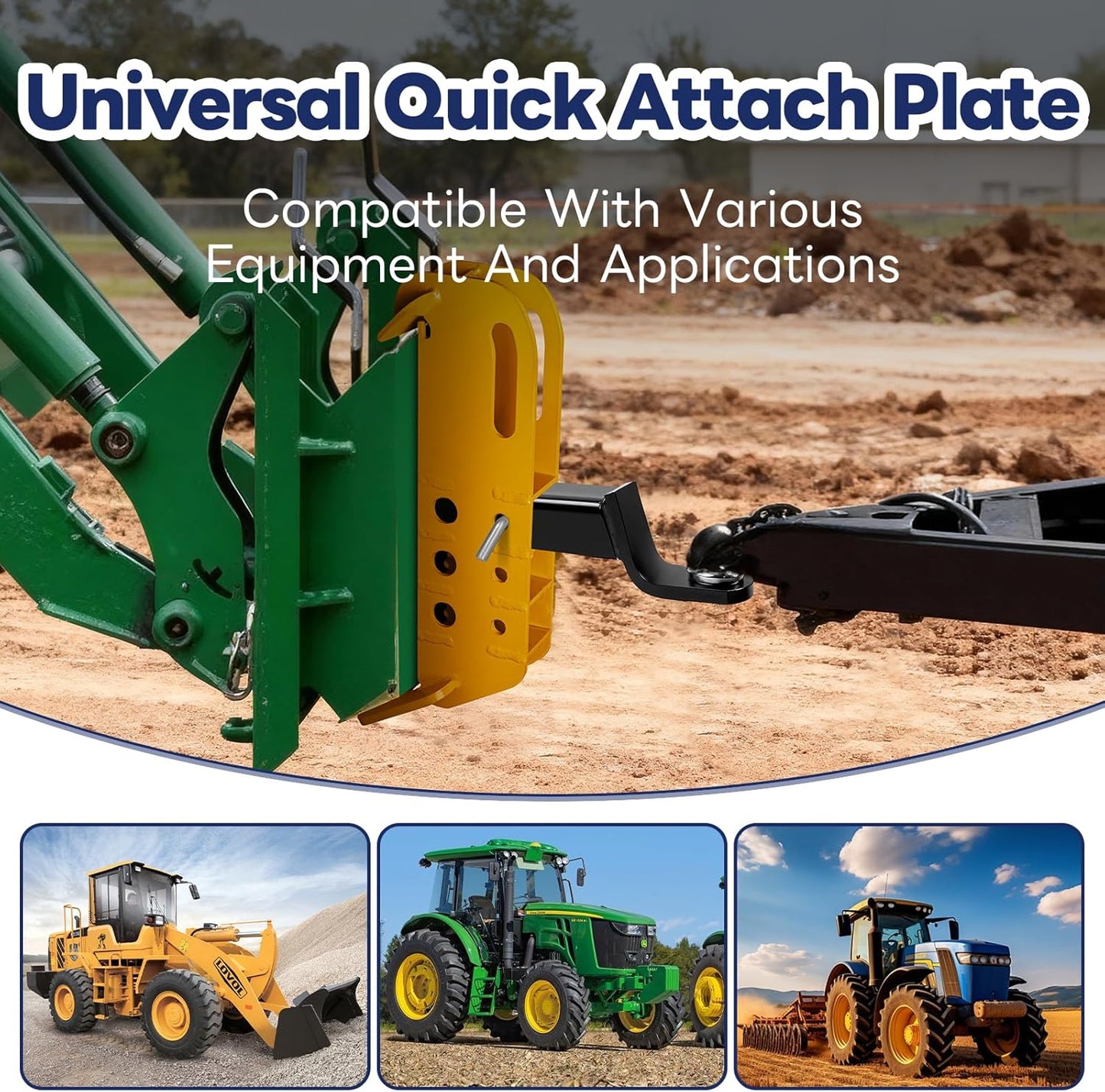 =Skid Steer Attachment Plate, Compatible with 2' Receiver Hitch, Fits Tractors & Skid Steers,20,000 lbs Towing Capacity