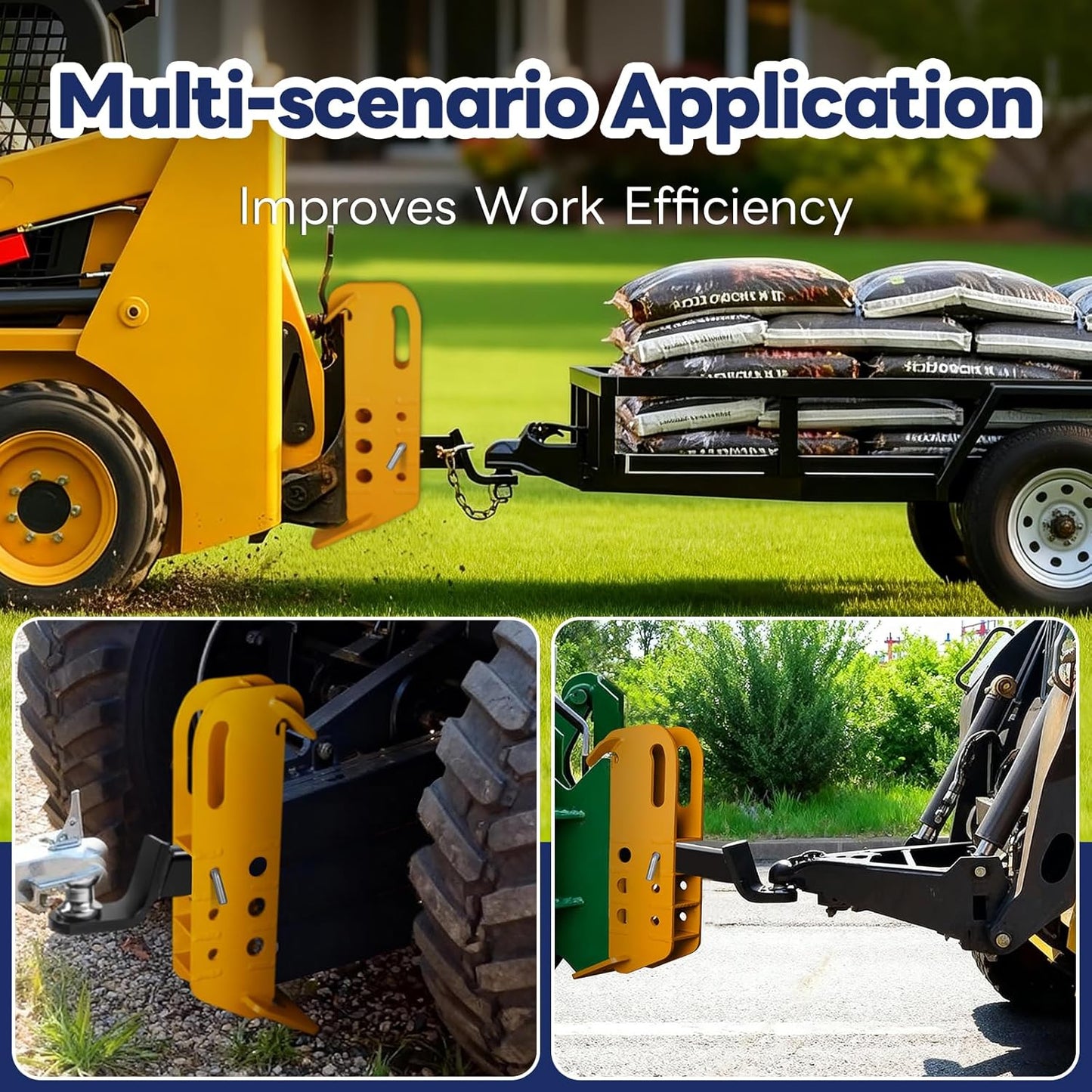 =Skid Steer Attachment Plate, Compatible with 2' Receiver Hitch, Fits Tractors & Skid Steers,20,000 lbs Towing Capacity