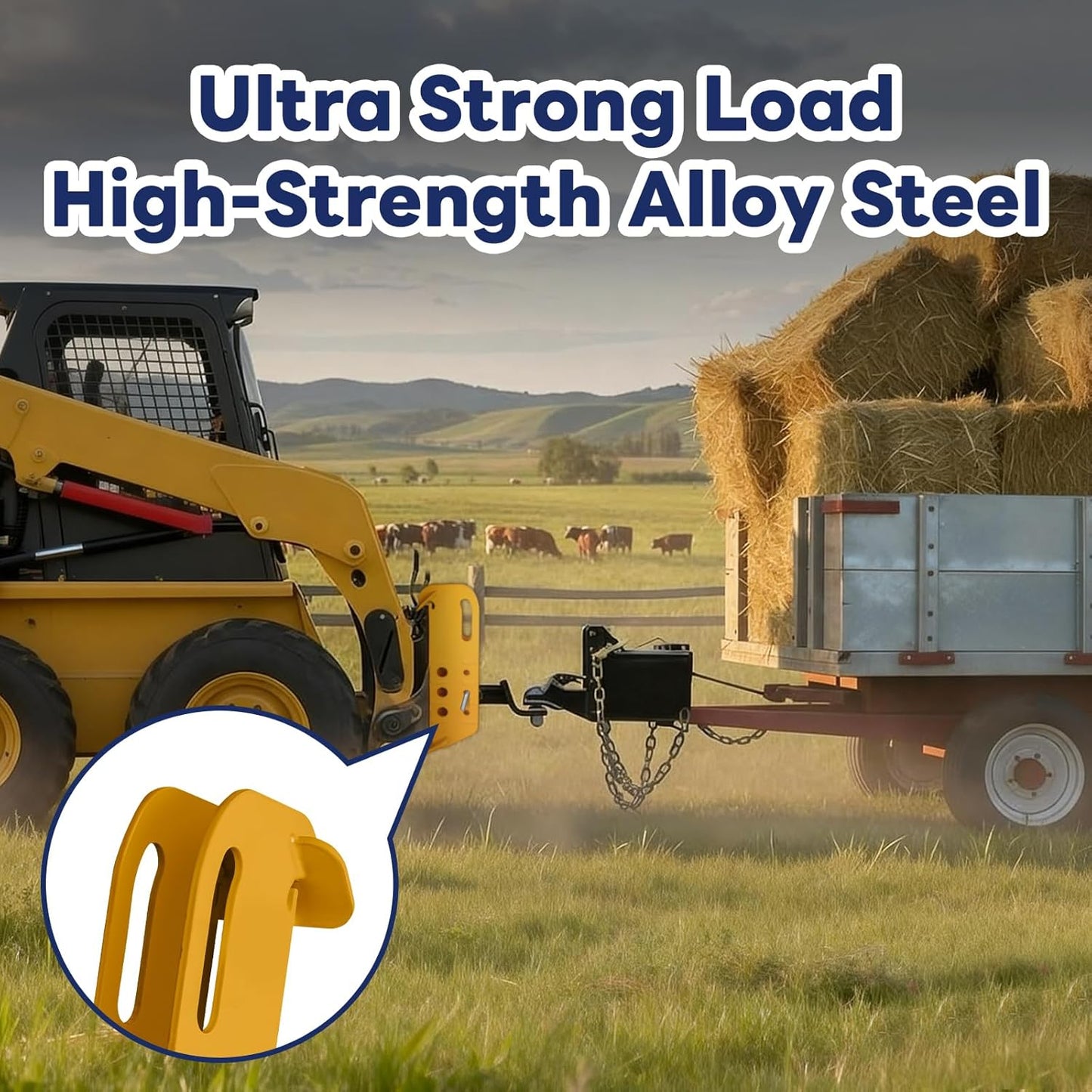 =Skid Steer Attachment Plate, Compatible with 2' Receiver Hitch, Fits Tractors & Skid Steers,20,000 lbs Towing Capacity