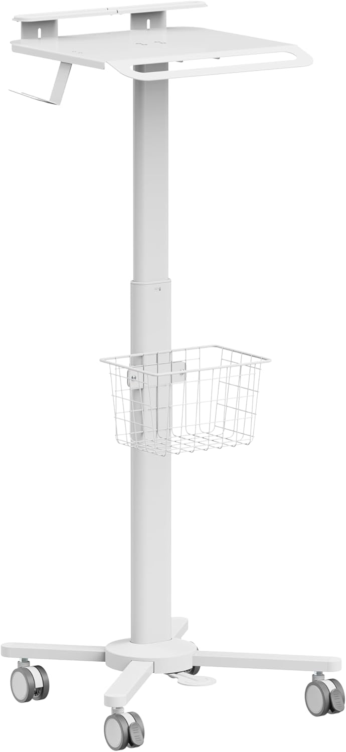 Height Adjustable, Lightweight, Anti-Theft, Anti-Slip Medical Laptop Workstation Trolley w/ Scanner Holder