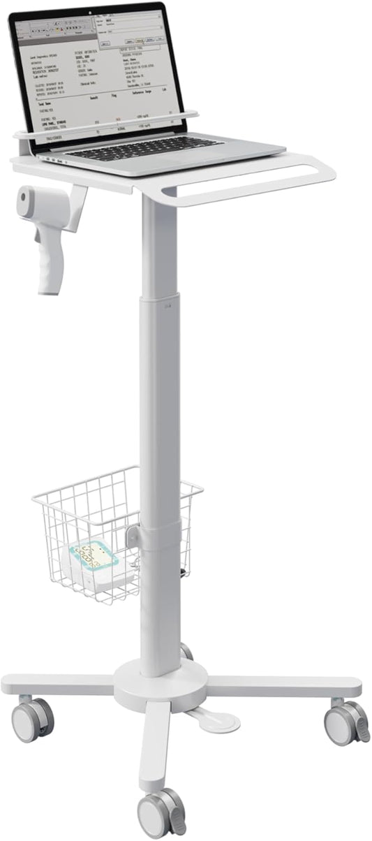 Height Adjustable, Lightweight, Anti-Theft, Anti-Slip Medical Laptop Workstation Trolley w/ Scanner Holder