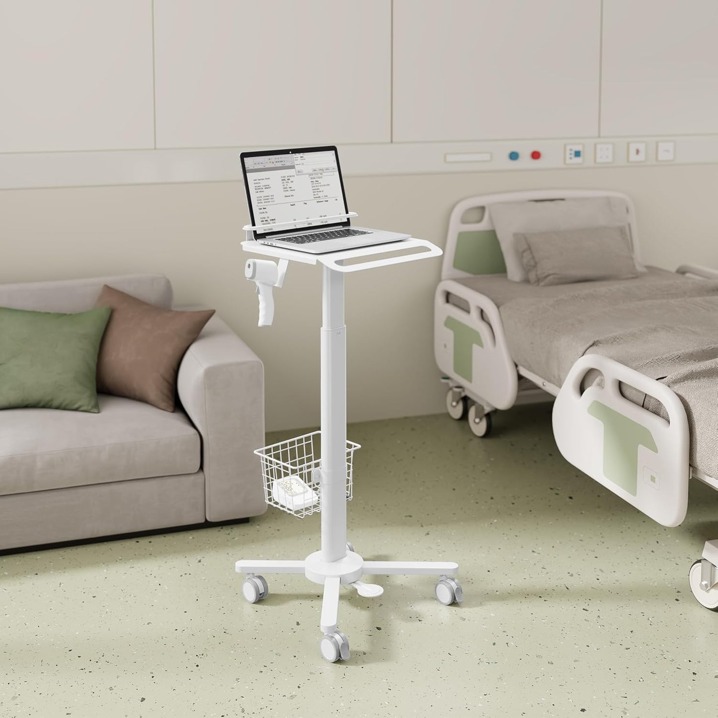 Height Adjustable, Lightweight, Anti-Theft, Anti-Slip Medical Laptop Workstation Trolley w/ Scanner Holder
