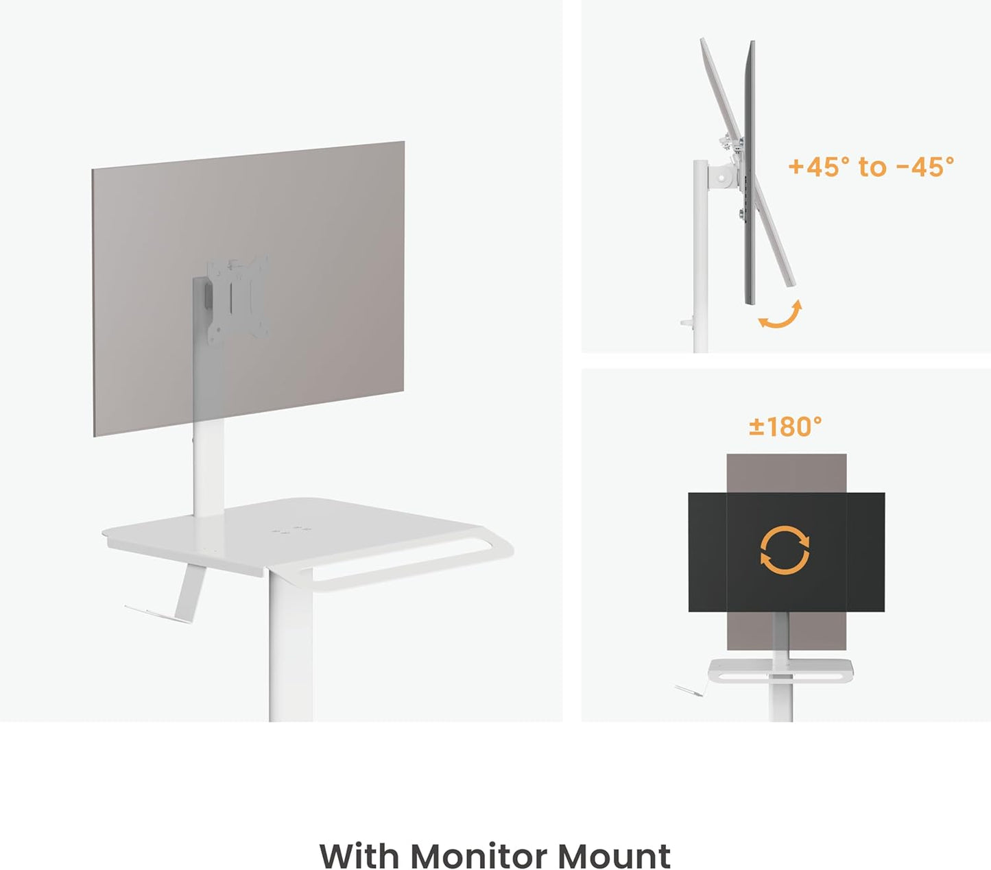 Lightweight Medical Trolley Cart for 17' to 32' Monitor w/ Keyboard Table, Basket, Scanner Holder