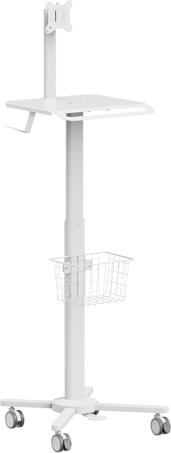 Lightweight Medical Trolley Cart for 17' to 32' Monitor w/ Keyboard Table, Basket, Scanner Holder