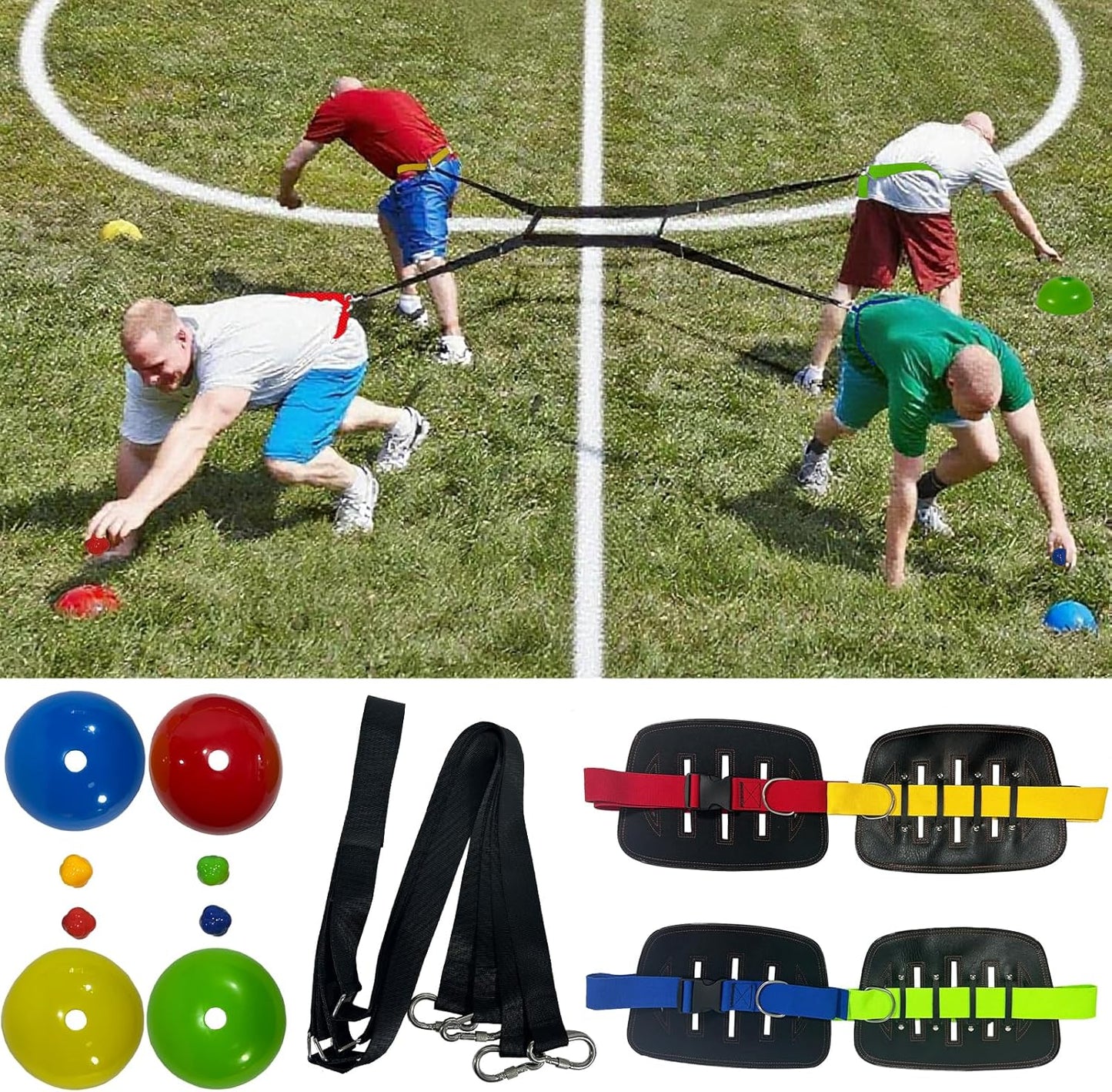 4 Way Tug of War Rope, for Kids and Adults, with 10-inch Reinforced Belts, 4 Person Tug of War Rope