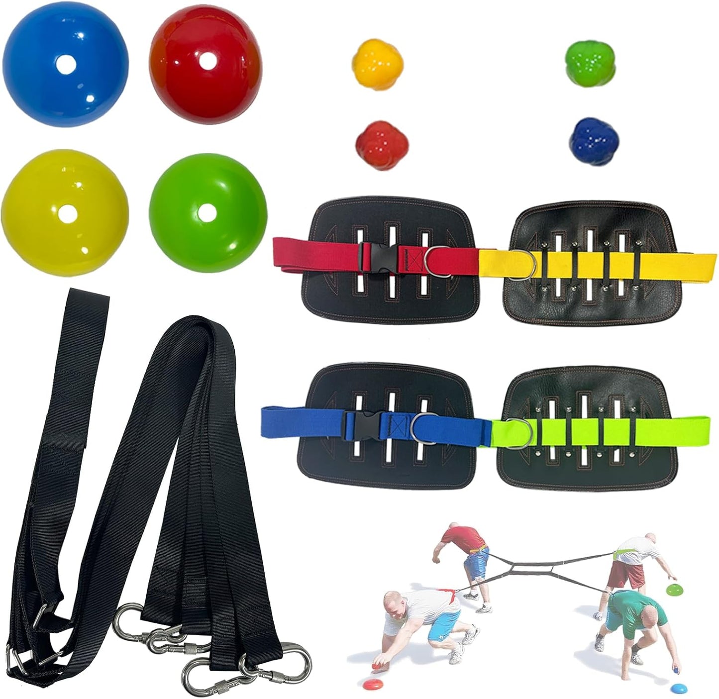 4 Way Tug of War Rope, for Kids and Adults, with 10-inch Reinforced Belts, 4 Person Tug of War Rope
