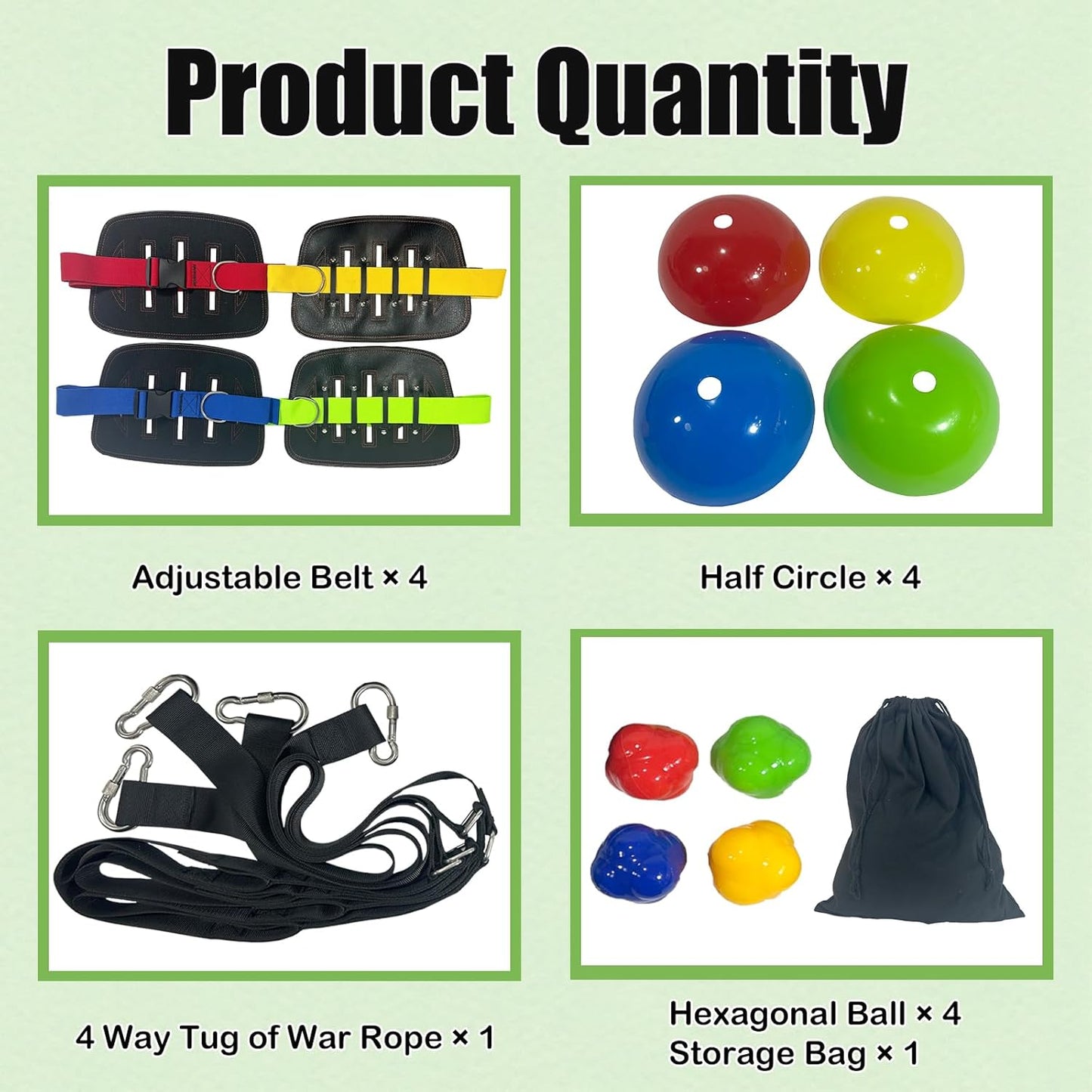 4 Way Tug of War Rope, for Kids and Adults, with 10-inch Reinforced Belts, 4 Person Tug of War Rope