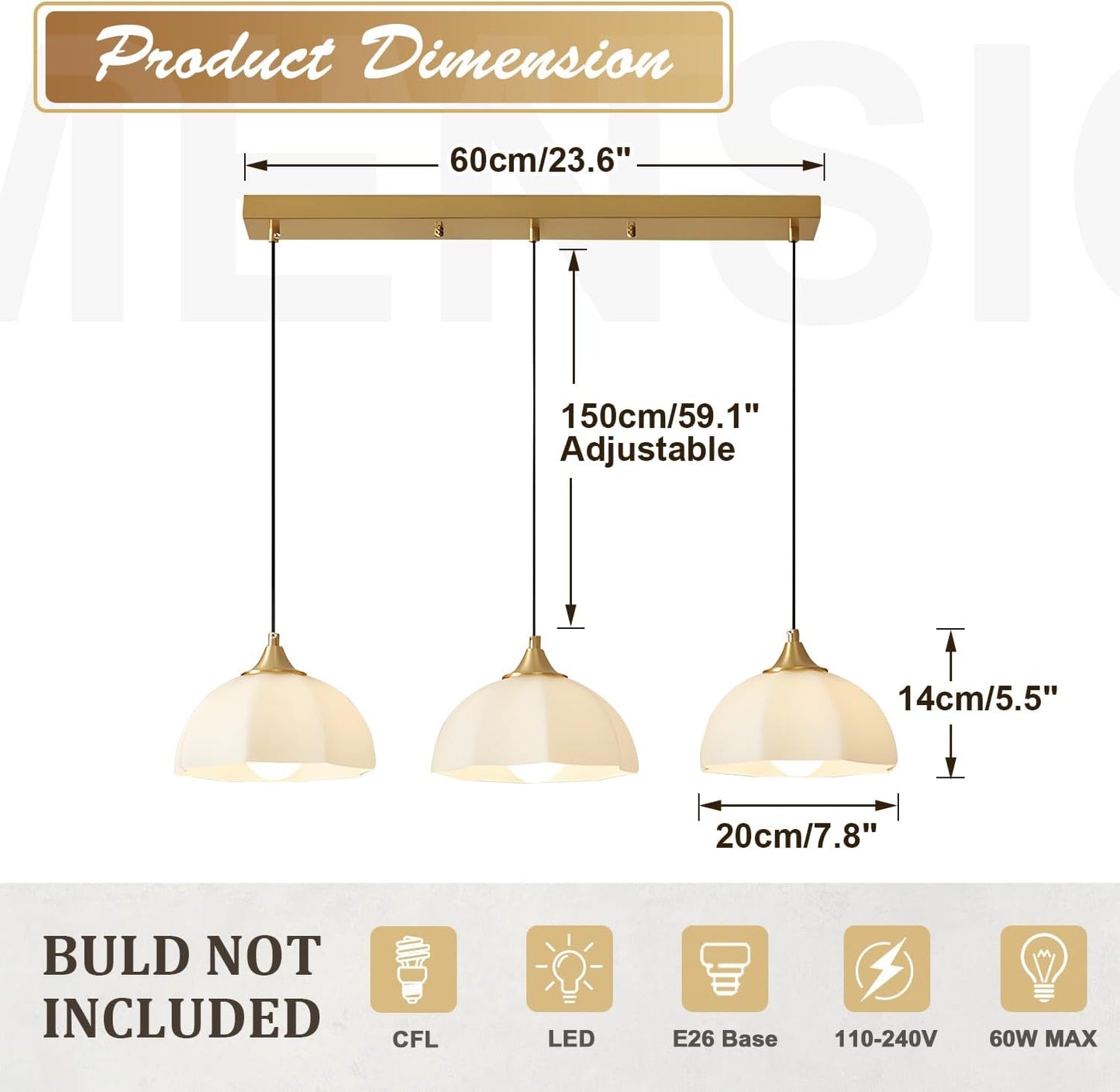 Modern 3 Light Pendant Lighting Gold Linear Dining Room Light Fixture Milk Glass Linear Chandelier Brass and White