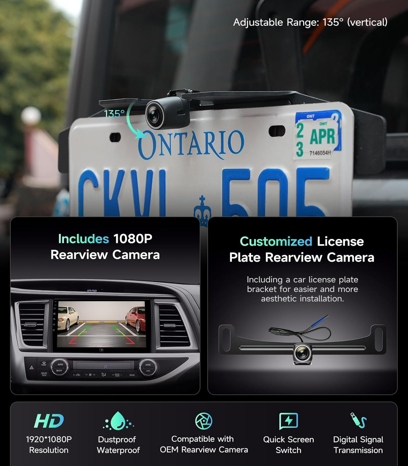 10.2' Car Stereo for Toyota Highlander 2014-2019, Wireless CarPlay Android Auto, Touchscreen,1080P Backup Cam