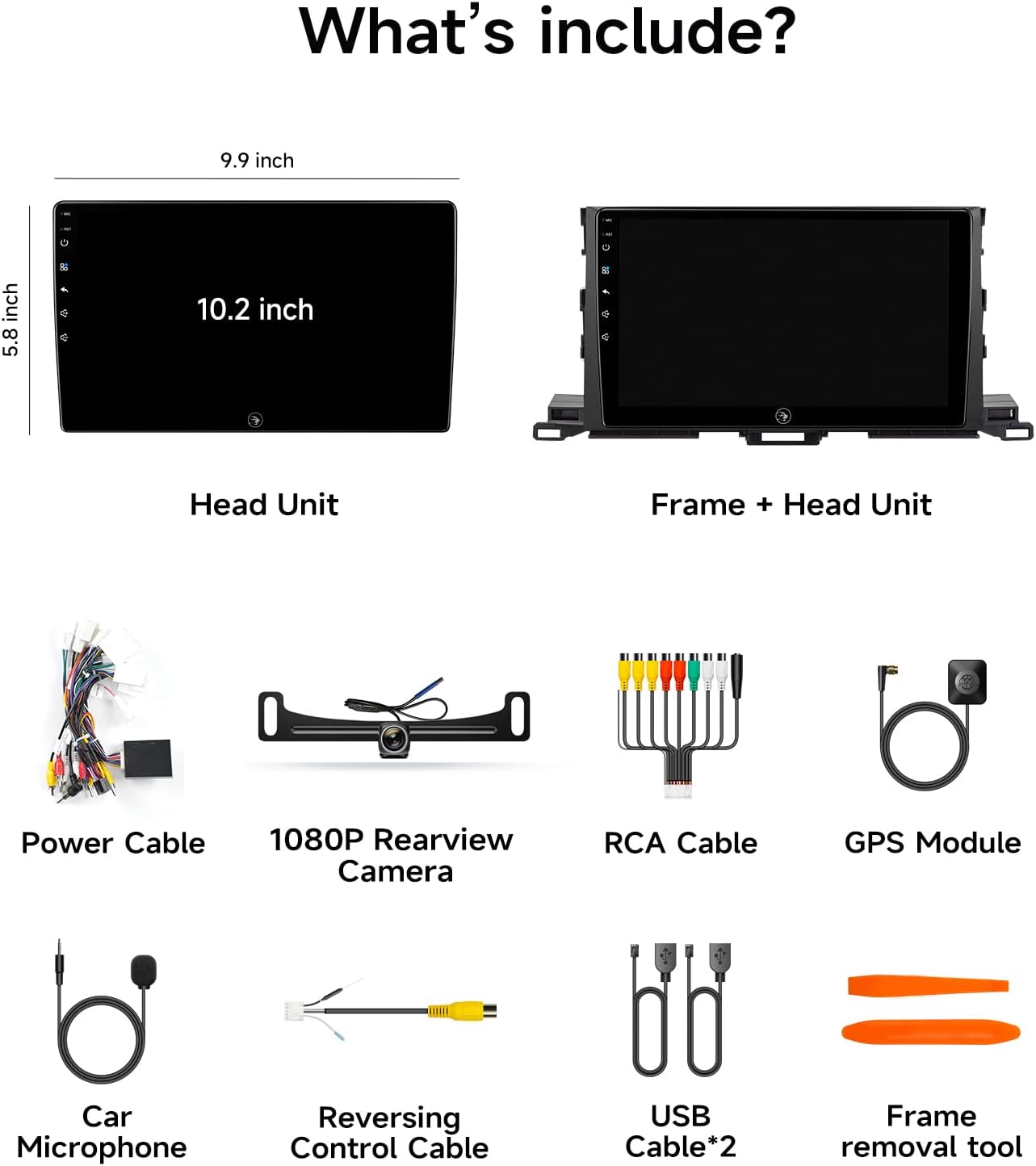 10.2' Car Stereo for Toyota Highlander 2014-2019, Wireless CarPlay Android Auto, Touchscreen,1080P Backup Cam