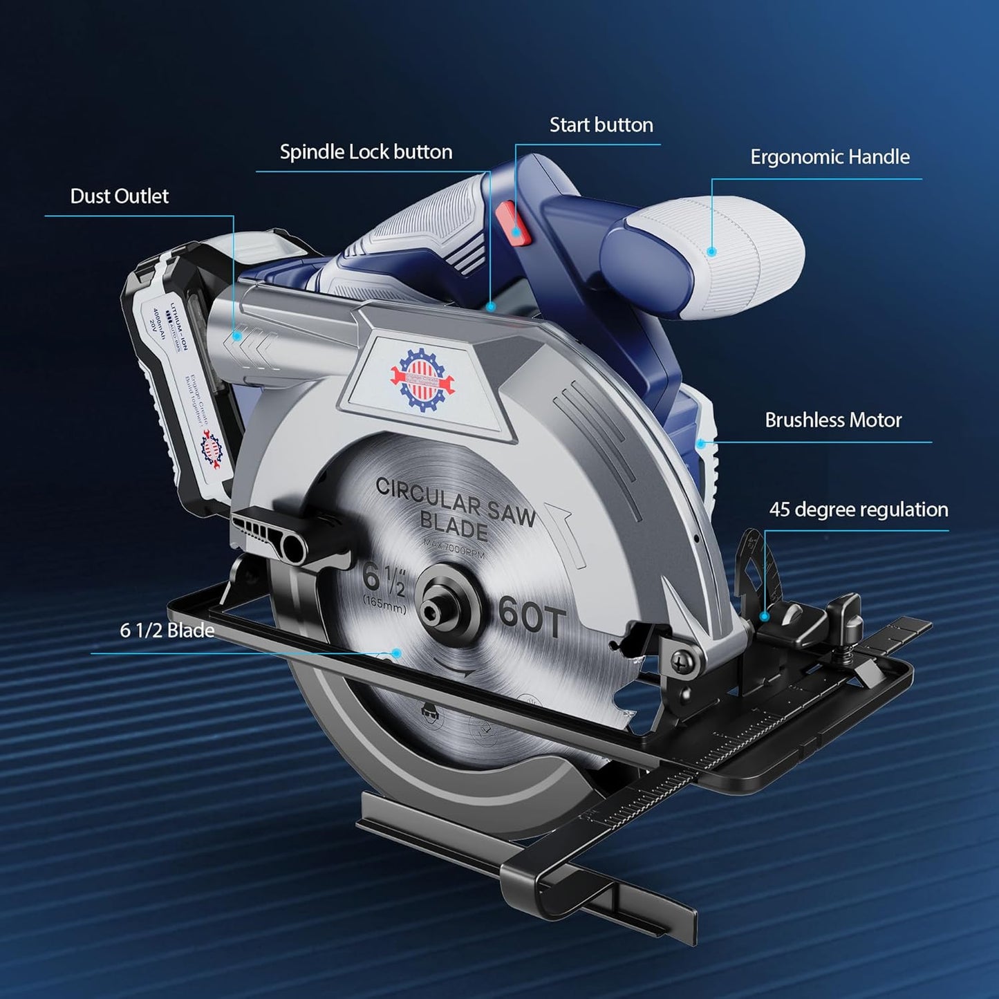 20V MAX Circular Saw, Battery Powered Circle Saws Cordless, 6-1/2-Inch Blade, 5600 RPM