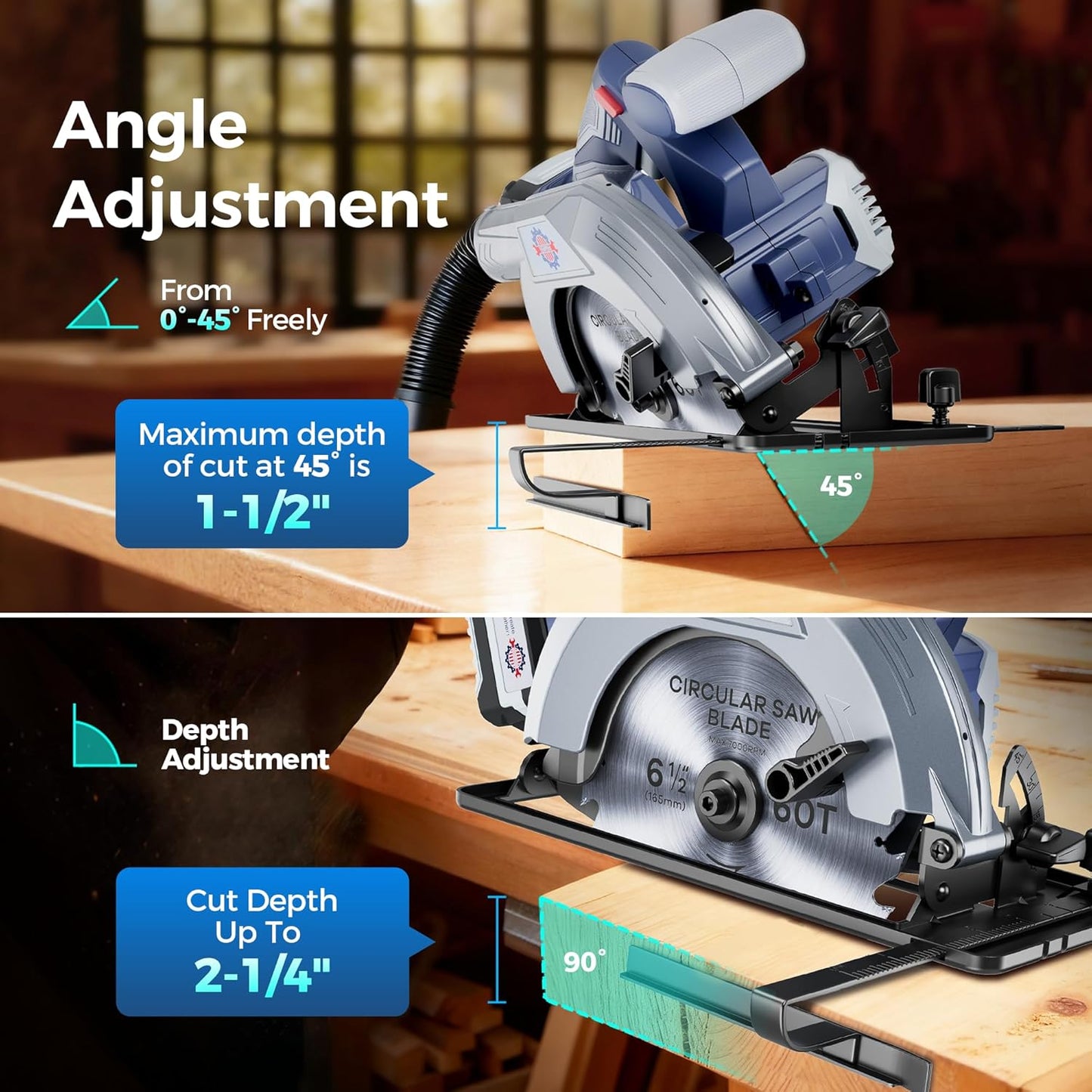 20V MAX Circular Saw, Battery Powered Circle Saws Cordless, 6-1/2-Inch Blade, 5600 RPM