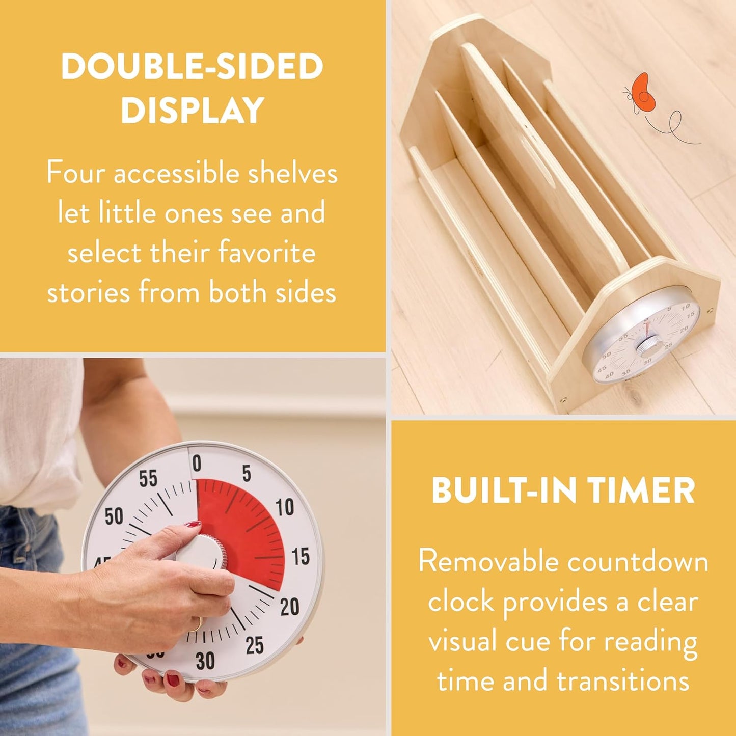 Time-to-Read Double-Sided Book Nook with Timer, Book Shelf, Natural