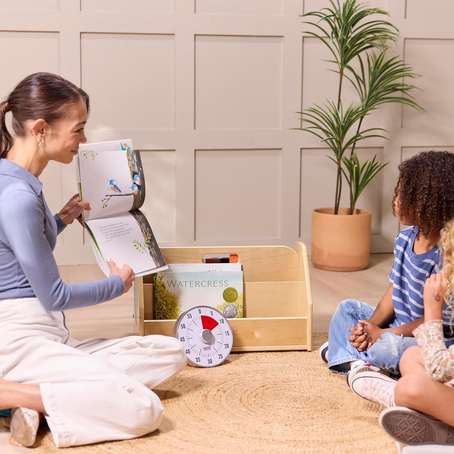 Time-to-Read Double-Sided Book Nook with Timer, Book Shelf, Natural