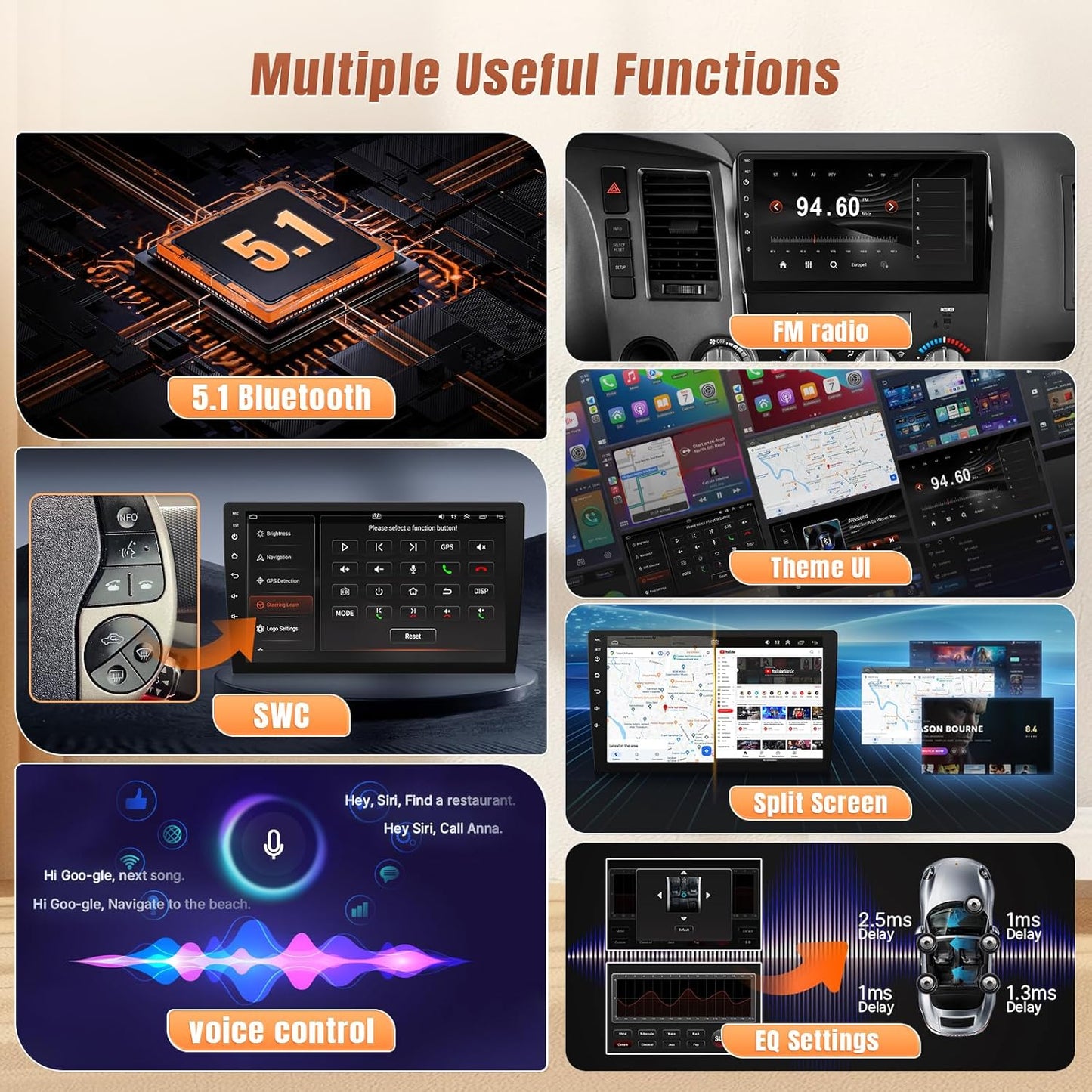 Toyota Tundra 2007-2013 Toyota Sequoia 2008-2018 Radio with Wireless Carplay Android, 10.1' Touchscreen