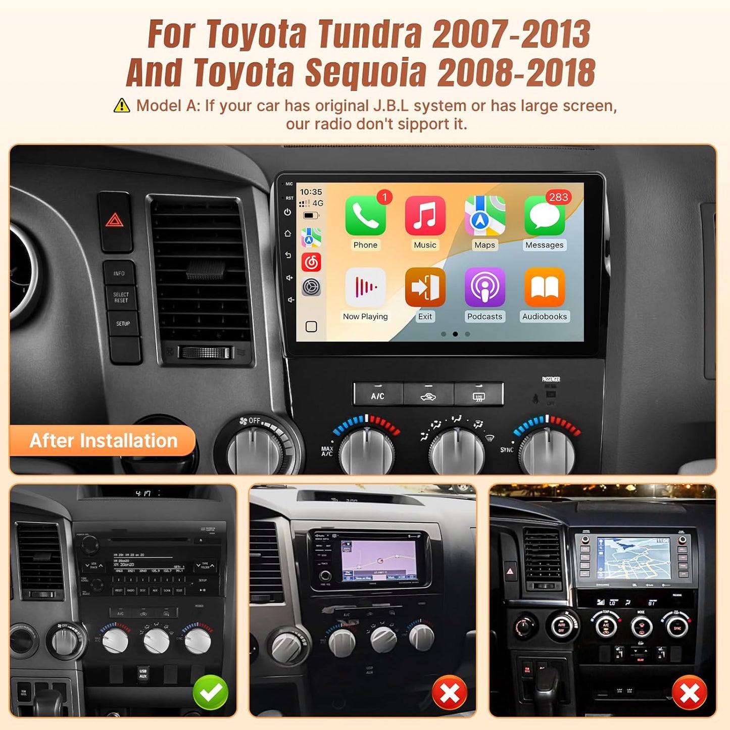 Toyota Tundra 2007-2013 Toyota Sequoia 2008-2018 Radio with Wireless Carplay Android, 10.1' Touchscreen