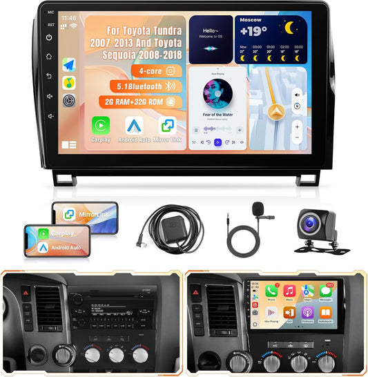 Toyota Tundra 2007-2013 Toyota Sequoia 2008-2018 Radio with Wireless Carplay Android, 10.1' Touchscreen