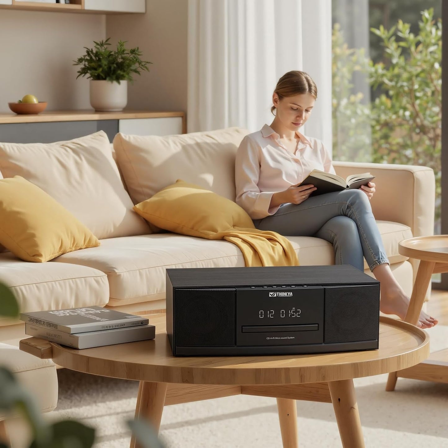 Vintage Bluetooth Stereo System for Home, 36W RMS Micro HiFi Systems CD Player Dual 3” Bass with Bluetooth