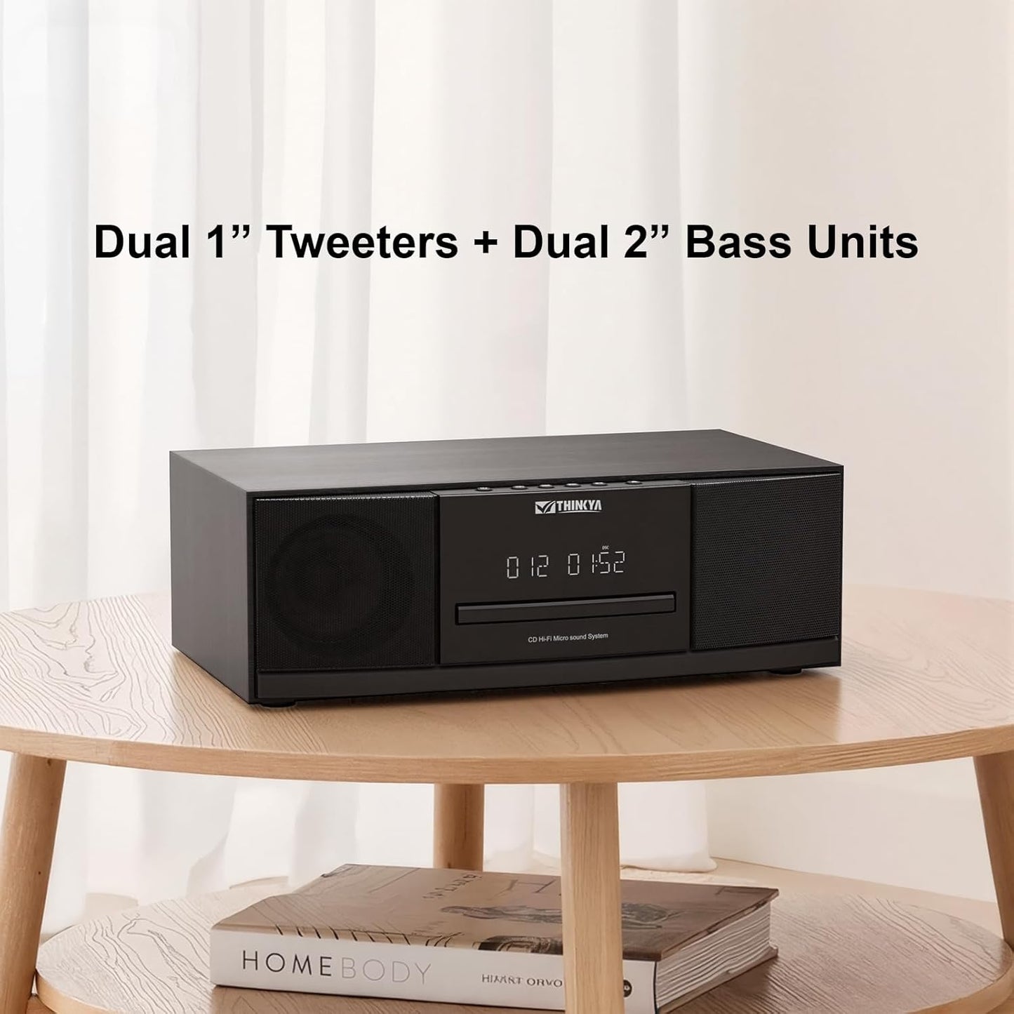 Vintage Bluetooth Stereo System for Home, 36W RMS Micro HiFi Systems CD Player Dual 3” Bass with Bluetooth