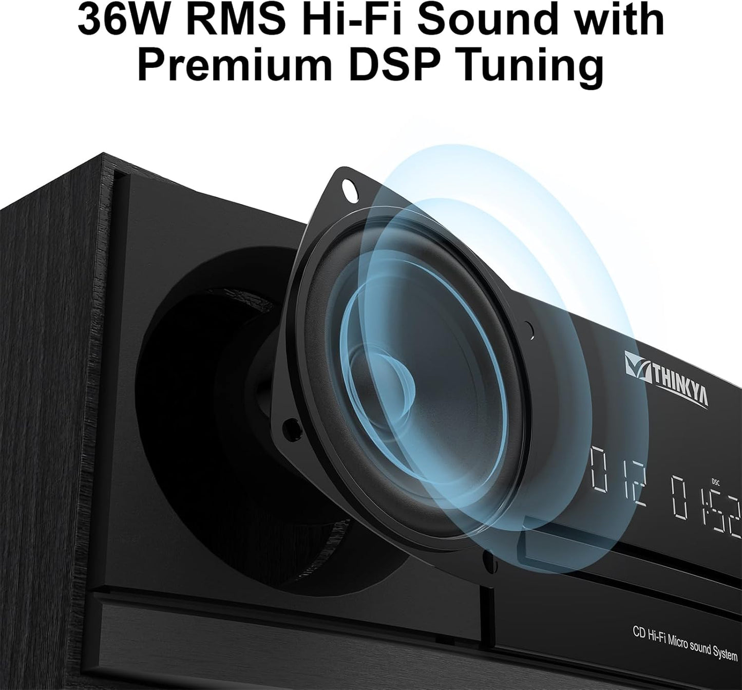 Vintage Bluetooth Stereo System for Home, 36W RMS Micro HiFi Systems CD Player Dual 3” Bass with Bluetooth