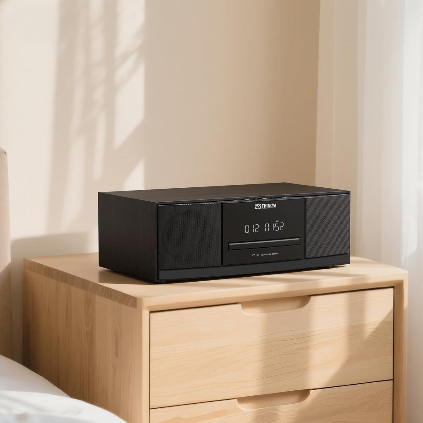 Vintage Bluetooth Stereo System for Home, 36W RMS Micro HiFi Systems CD Player Dual 3” Bass with Bluetooth