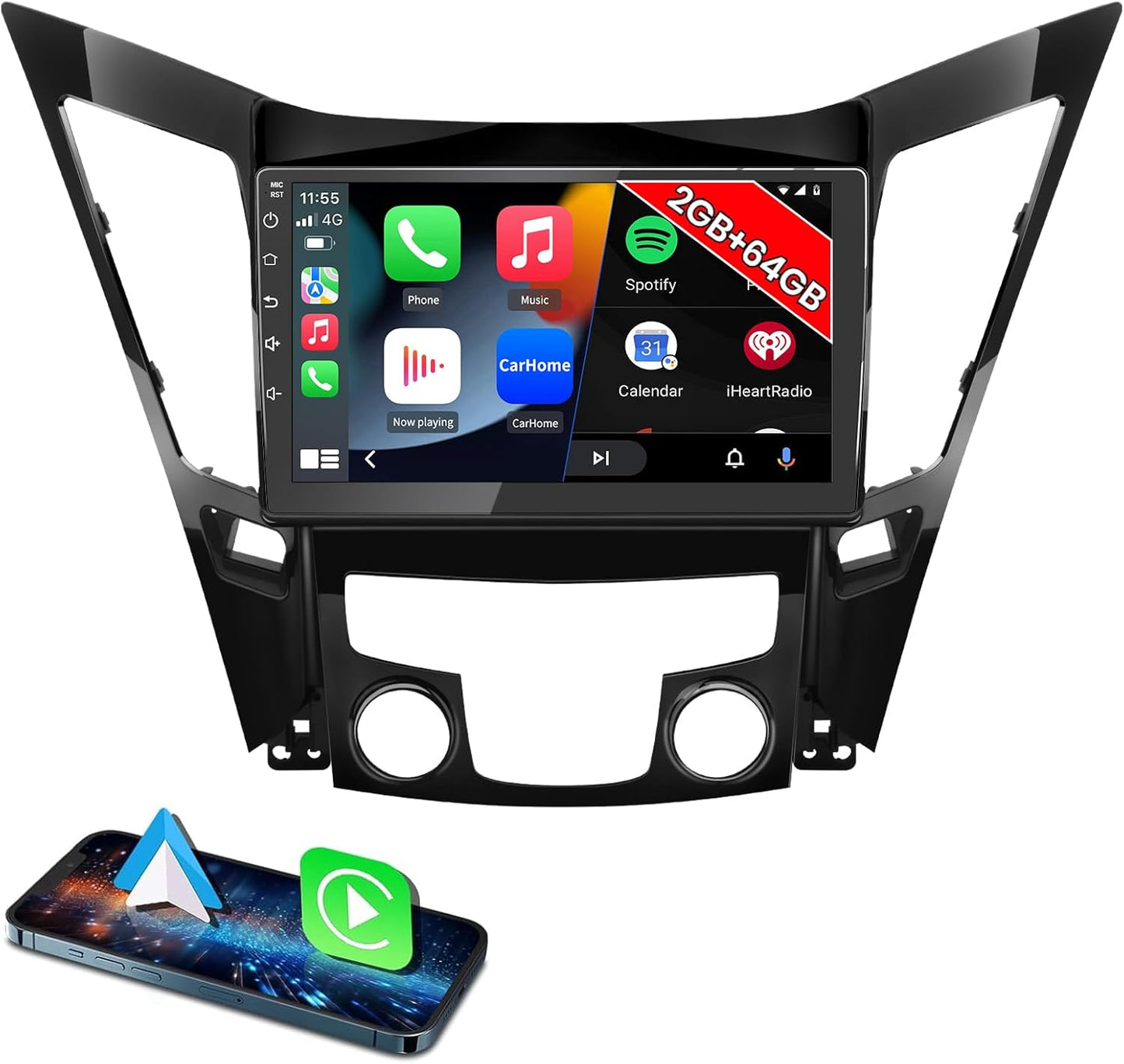 Car Radio Compatible for Hyundai Sonata 2011-2015, 9 Inch Touch Screen with GPS/FM/WiFi/USB, CarPlay Android