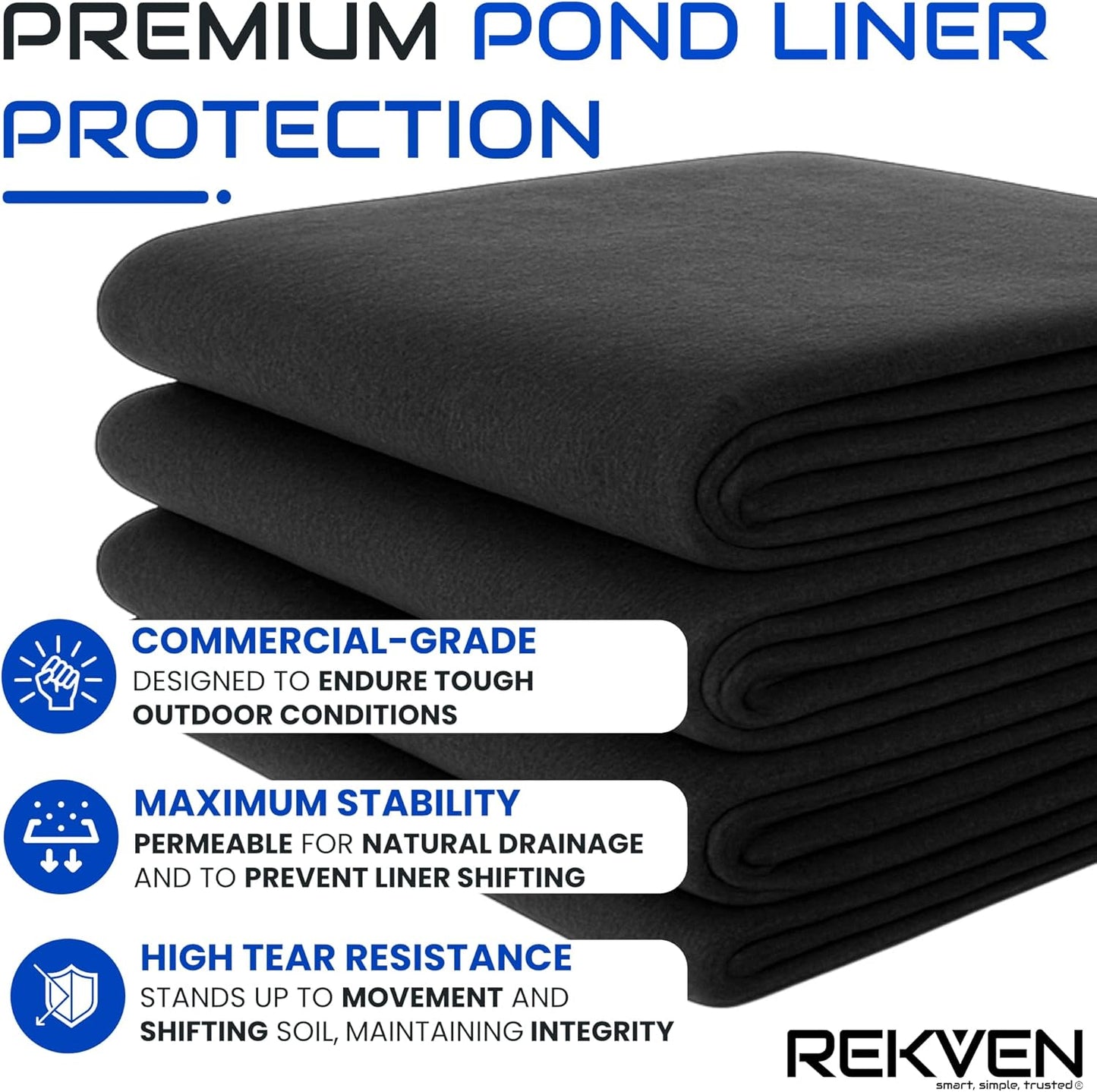 Large Pond Liner Underlayment - 20 x 25 Feet - Non Woven Geotextile Landscaping Fabric with 25 U-Pin Garden Staples