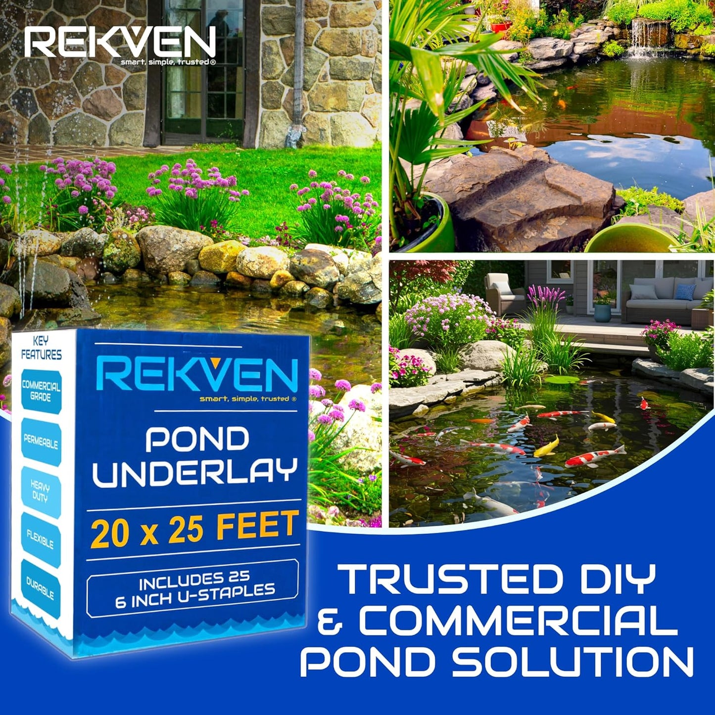 Large Pond Liner Underlayment - 20 x 25 Feet - Non Woven Geotextile Landscaping Fabric with 25 U-Pin Garden Staples