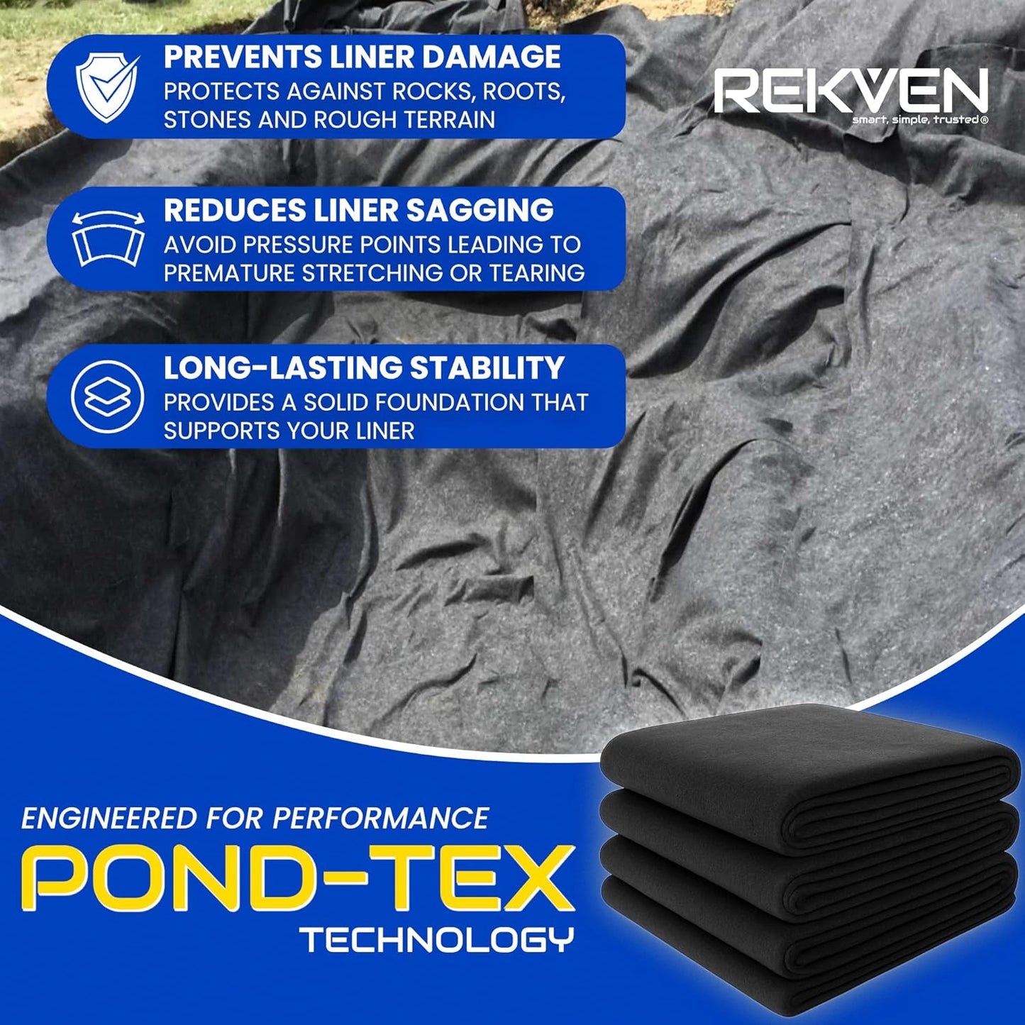 Large Pond Liner Underlayment - 20 x 25 Feet - Non Woven Geotextile Landscaping Fabric with 25 U-Pin Garden Staples