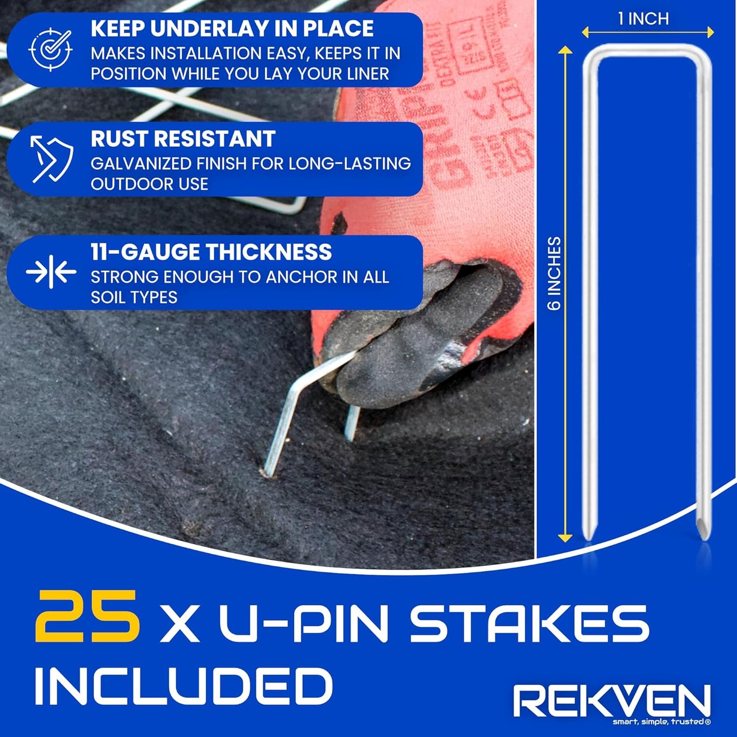 Large Pond Liner Underlayment - 20 x 25 Feet - Non Woven Geotextile Landscaping Fabric with 25 U-Pin Garden Staples