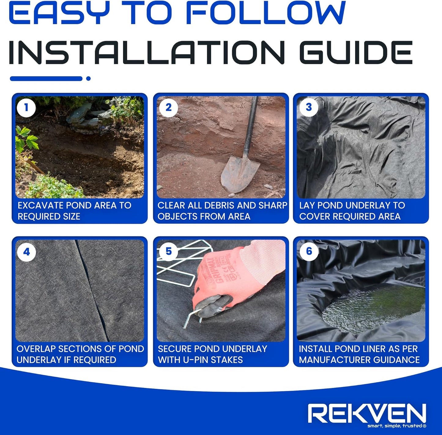 Large Pond Liner Underlayment - 20 x 25 Feet - Non Woven Geotextile Landscaping Fabric with 25 U-Pin Garden Staples