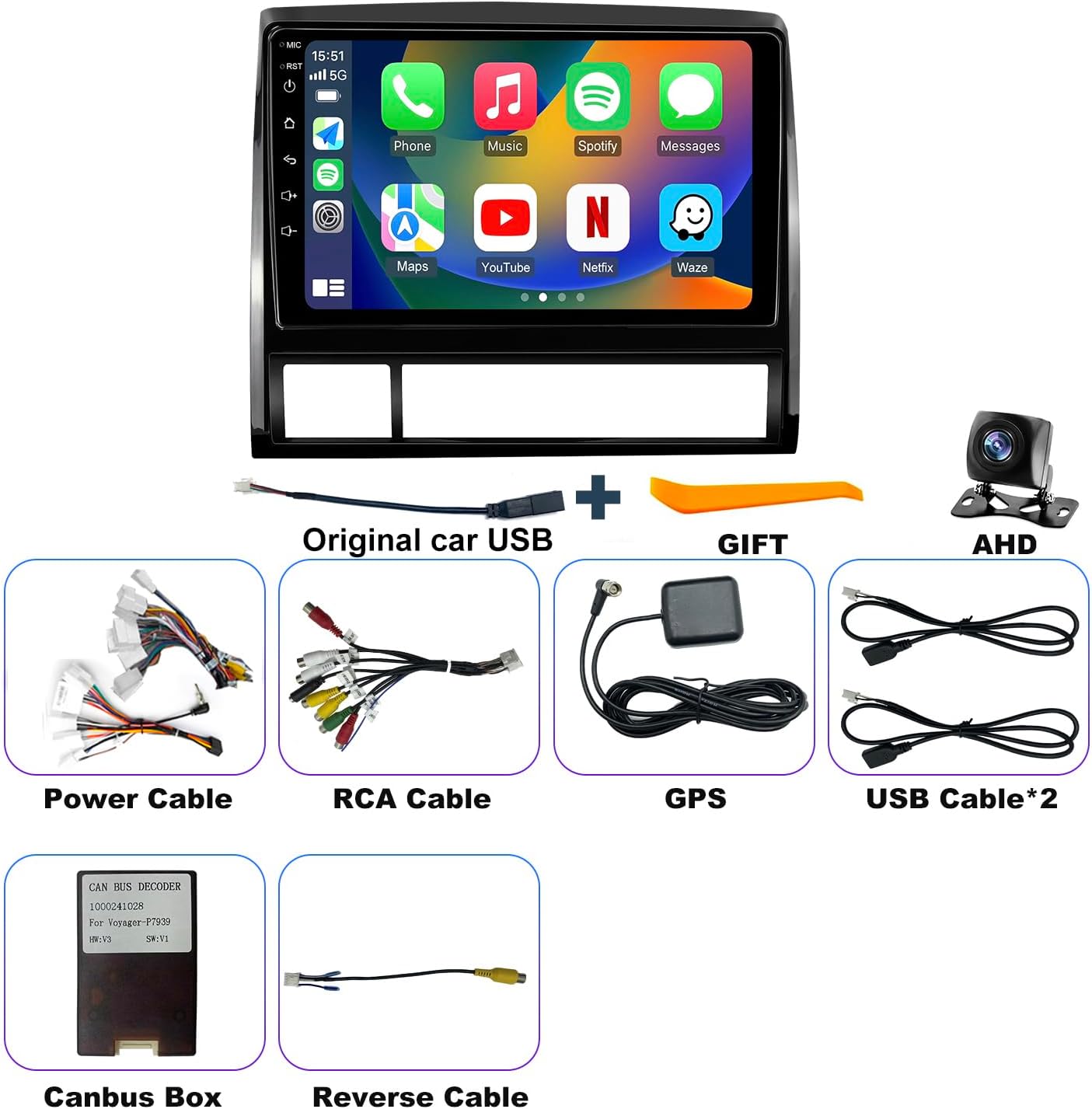 Car Radio For Toyota Tacoma 2005-2015, Car Audio 9inch Touch Screen Head Unit, Wireless Carplay Screen Android
